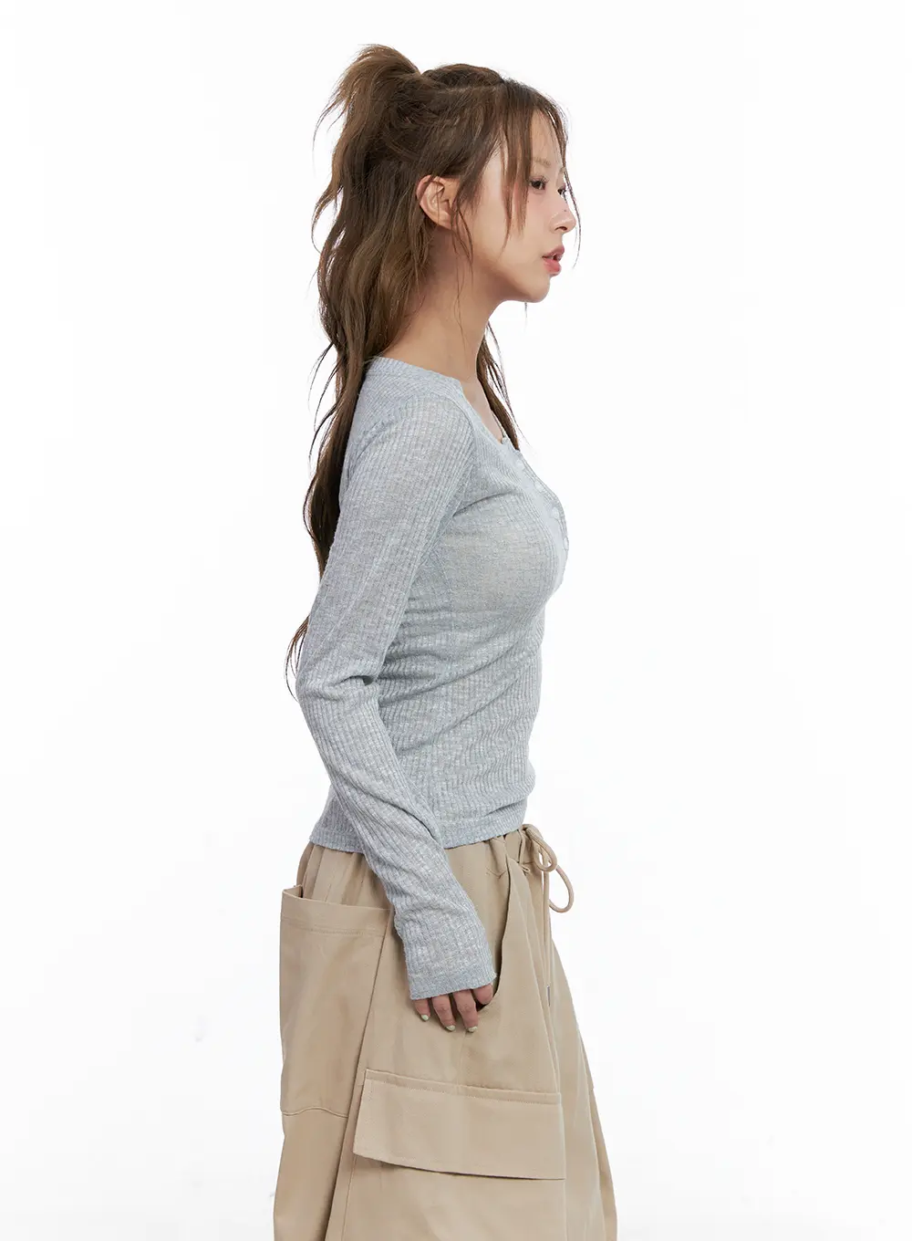 Ribbed Sheer Long-Sleeve Top CL514 - Image 4