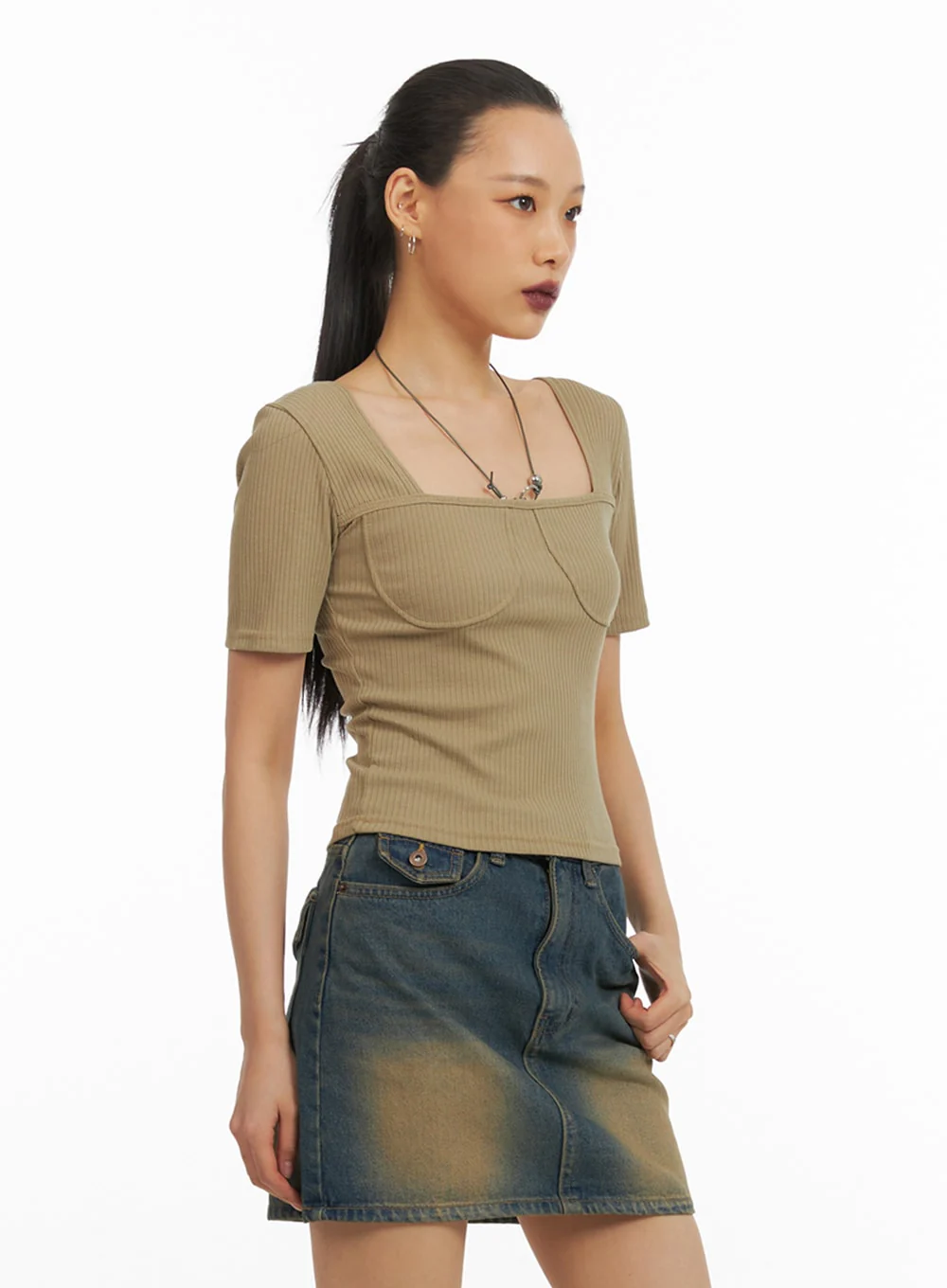Ribbed Slim Fit Square Neck Top IA417 - Image 4