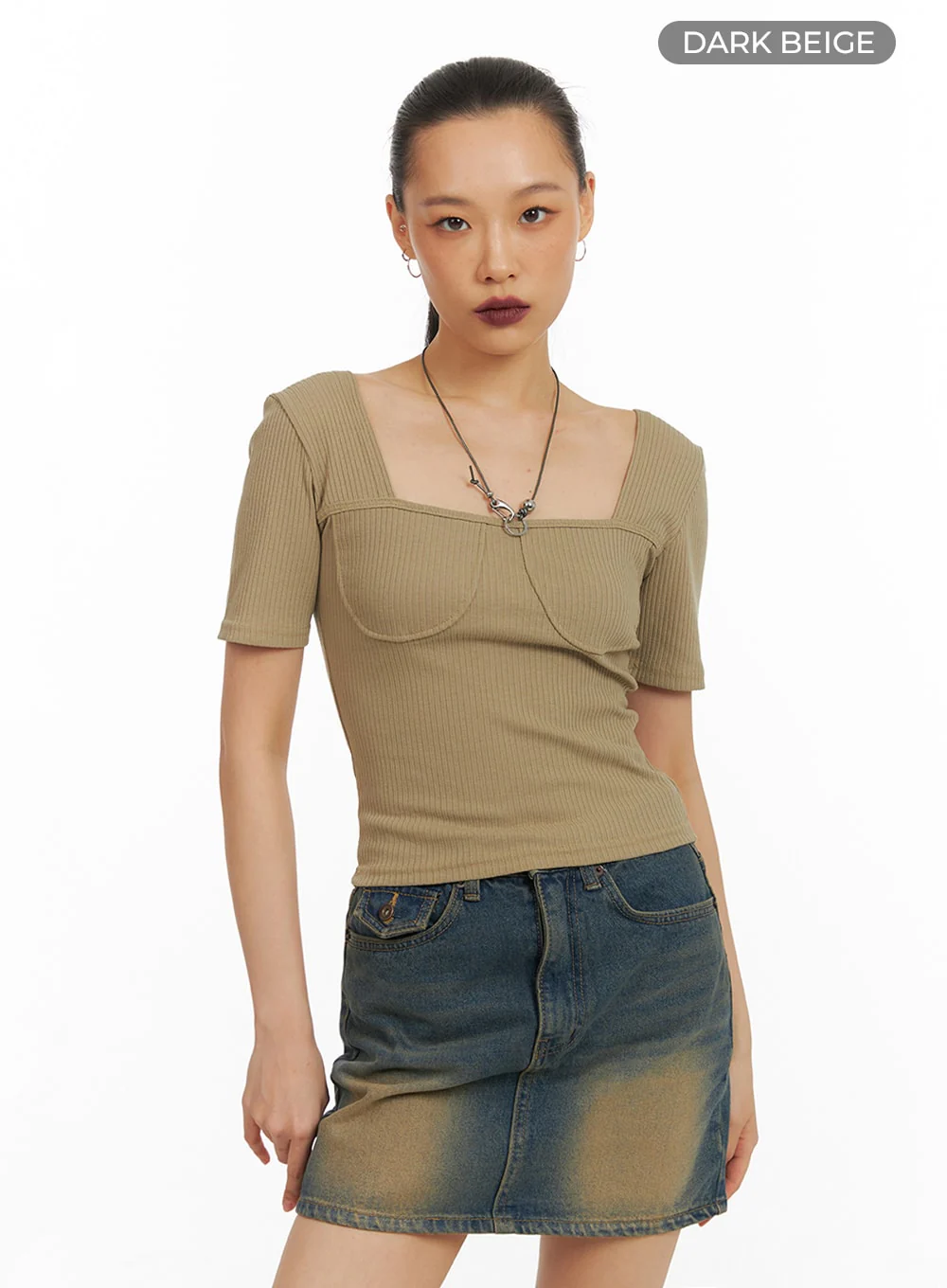 Ribbed Slim Fit Square Neck Top IA417 - Image 7