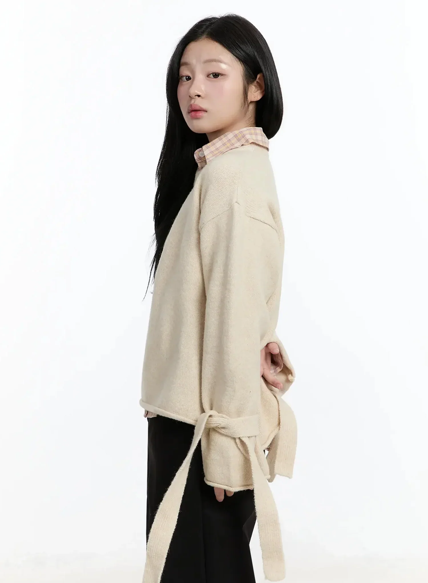 Ribbon Sleeve Knit Sweater IM513 - Image 8