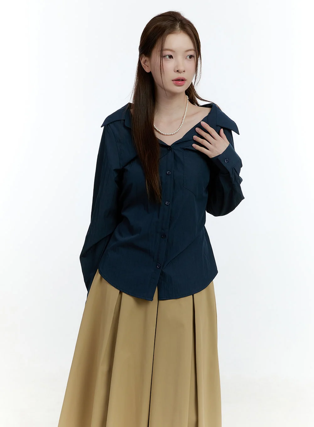Ribbon-Tie Collared Button-Up CF503 - Image 13