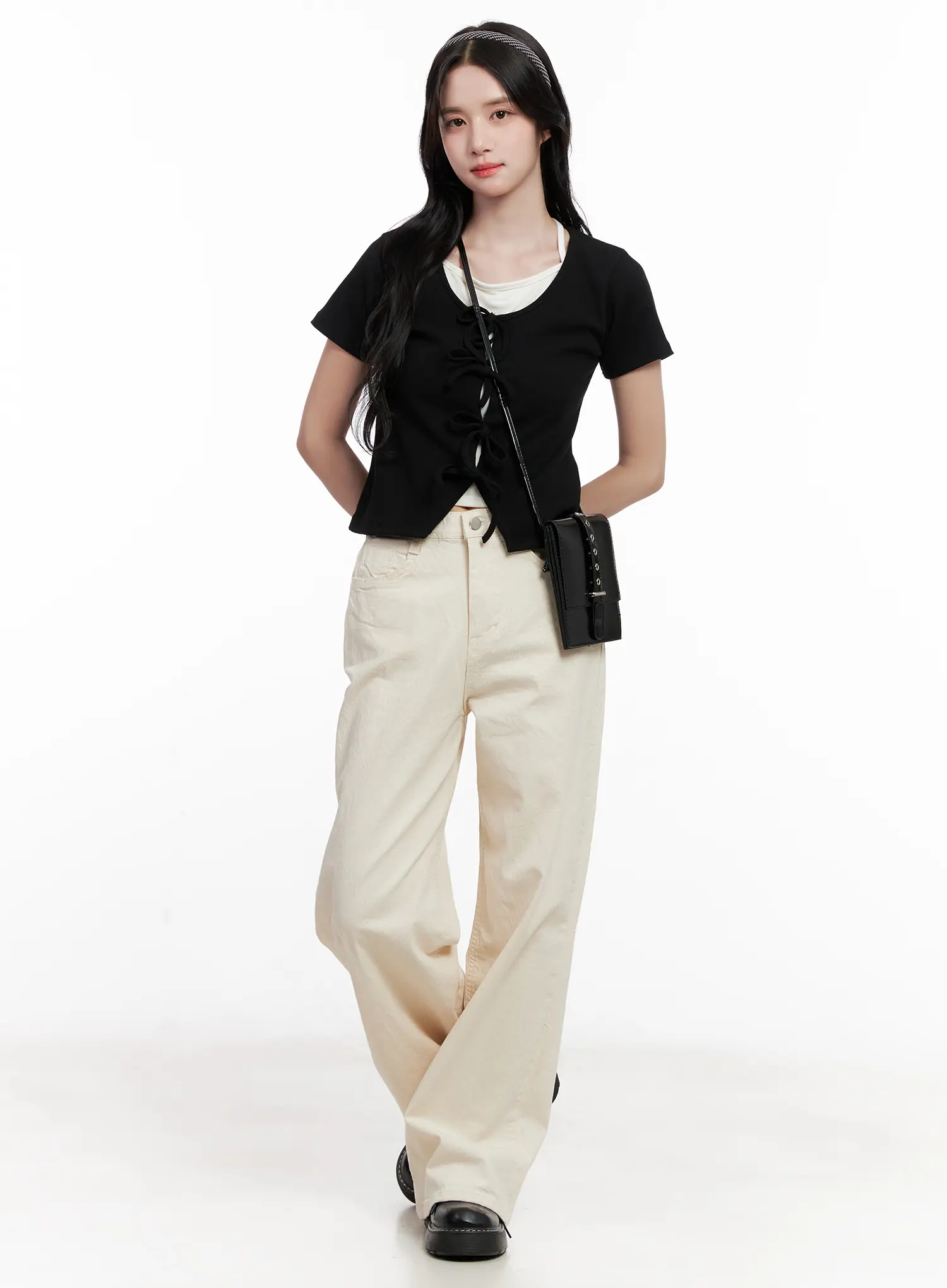 Ribbon-Tie Short-Sleeve Tee CL516