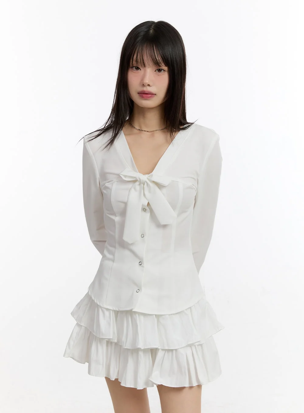 Ribbon Tie V-Neck Blouse Top CA509 - Image 12