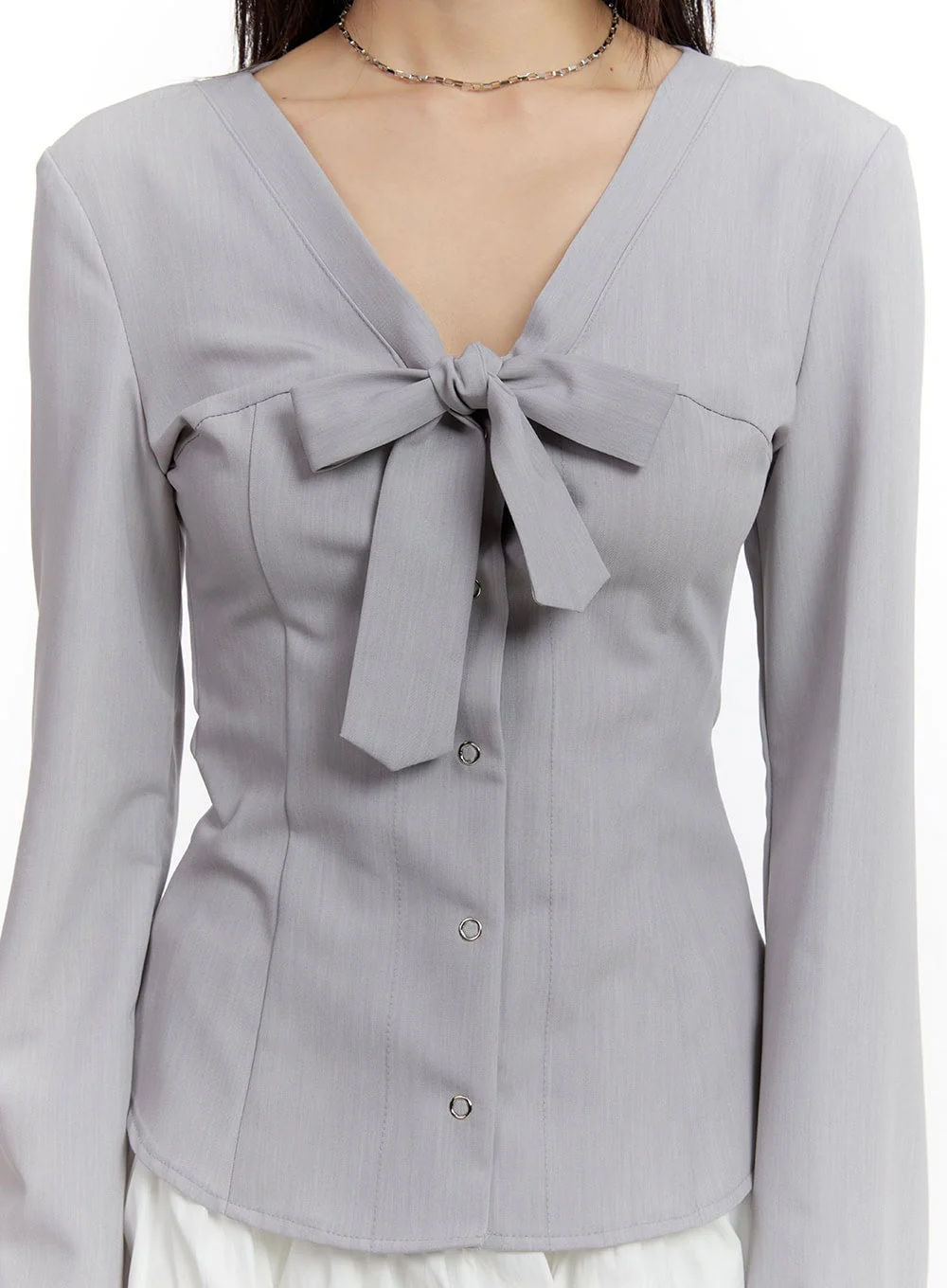 Ribbon Tie V-Neck Blouse Top CA509 - Image 9