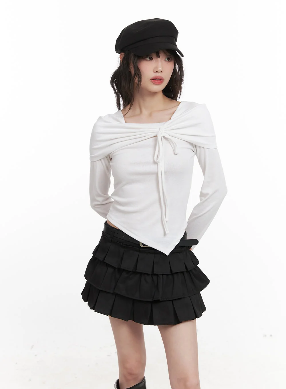 Ribbon Wrapped Asymmetric Long-Sleeve Top CJ523 - Image 8