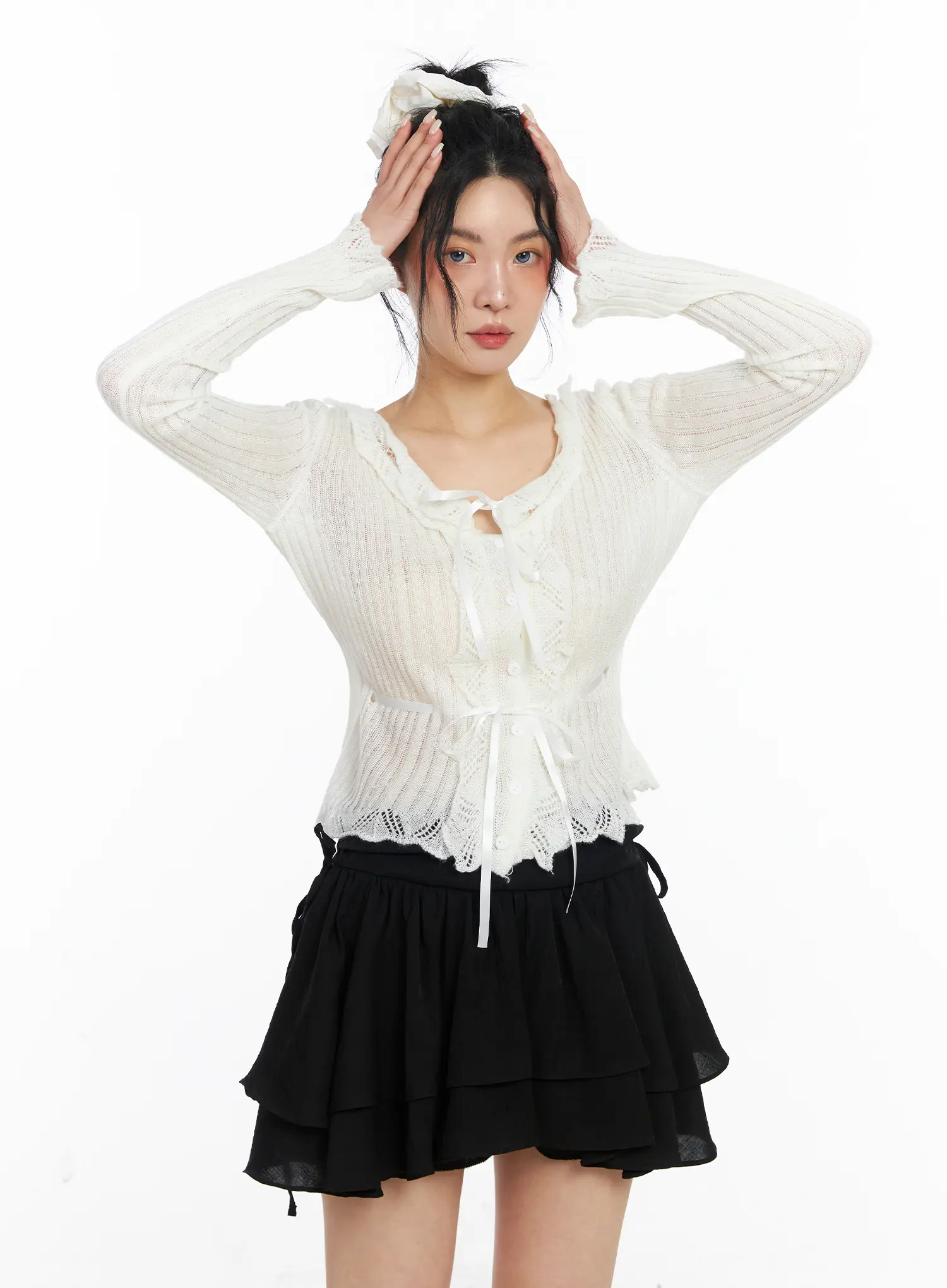 Romantic Frill Ribbon Knit Cardigan CJ523 - Image 13