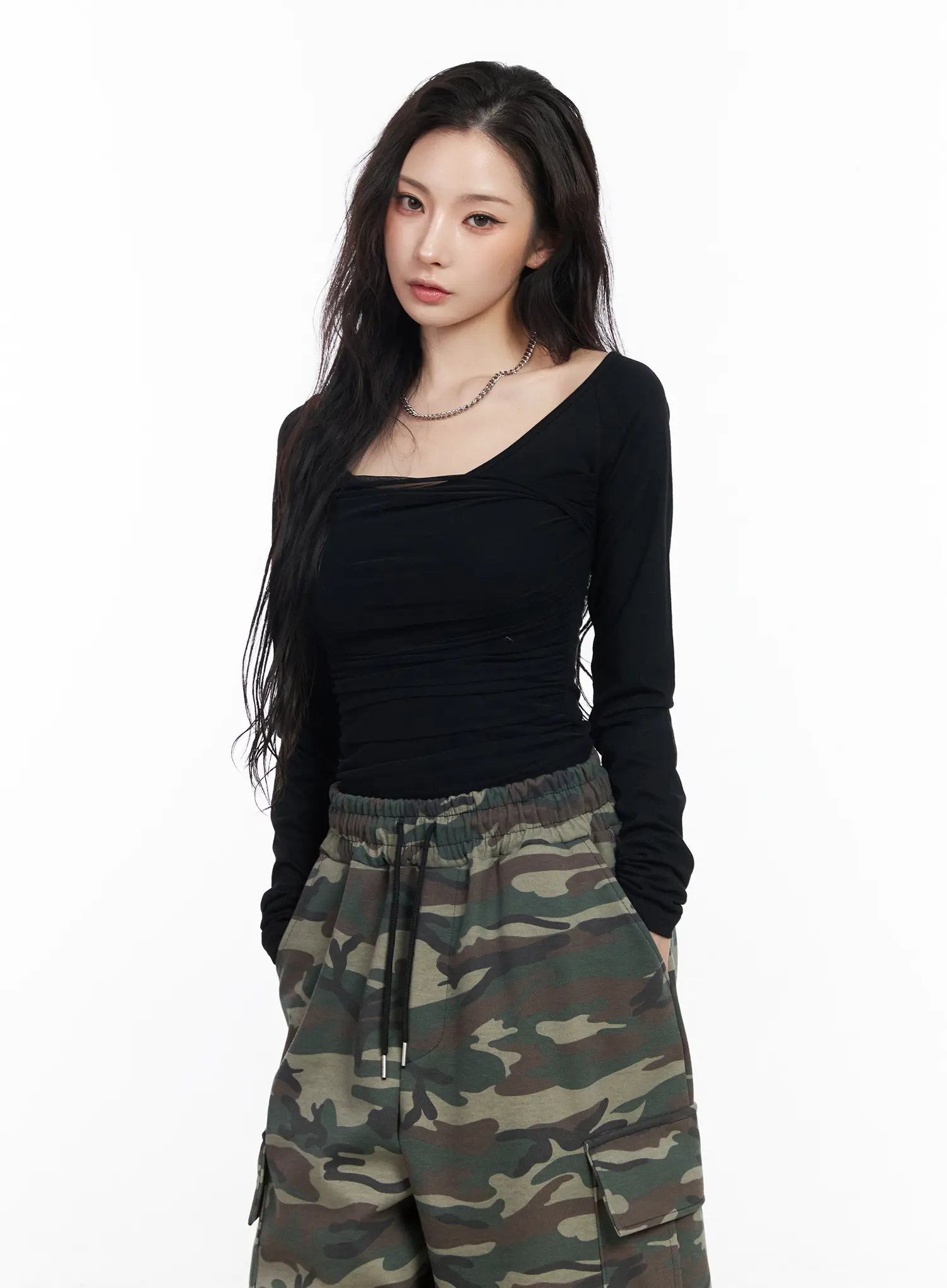 Ruched Chiffon Crop Long Sleeve Top CM518 - Image 10