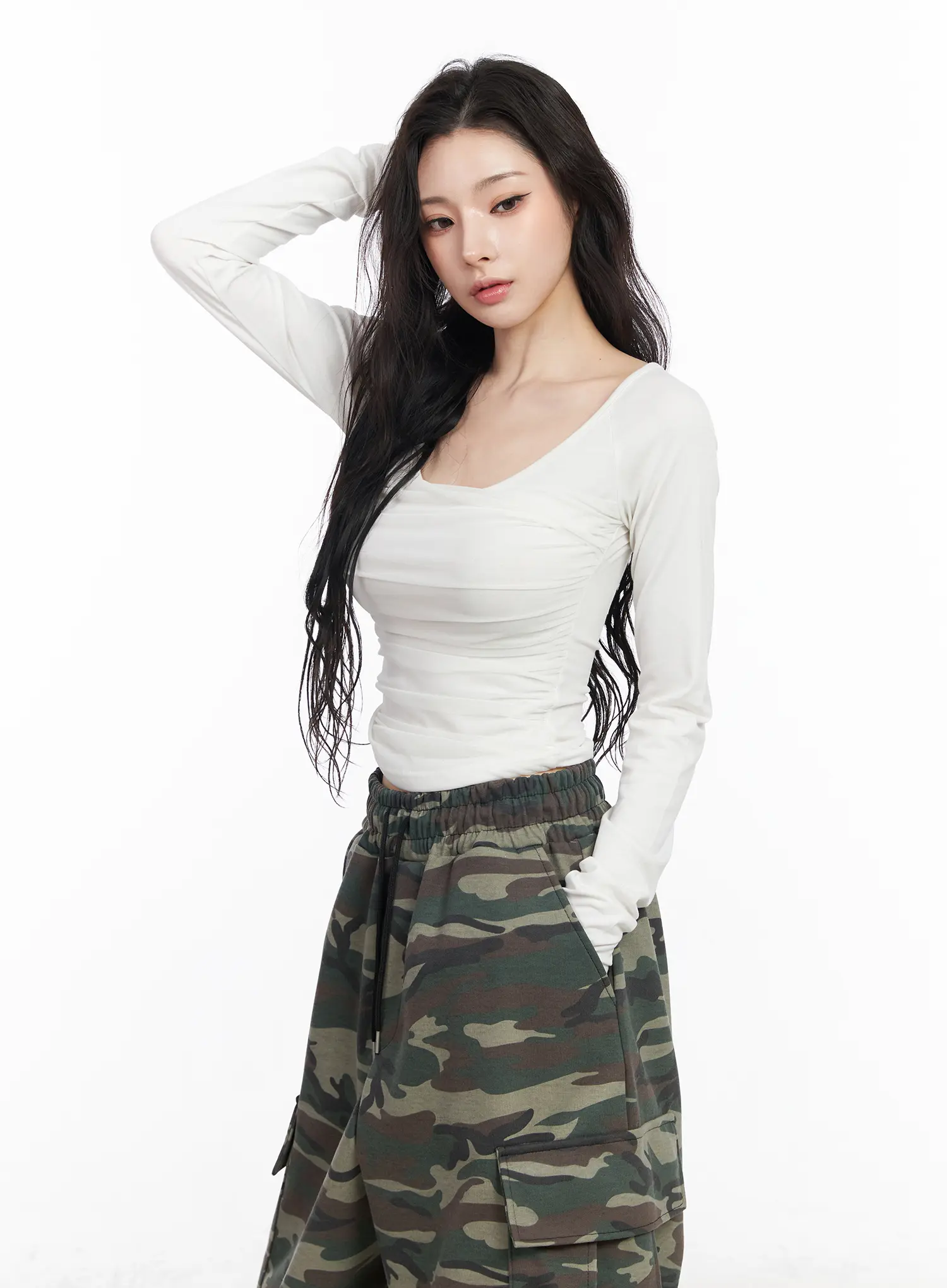 Ruched Chiffon Crop Long Sleeve Top CM518 - Image 11