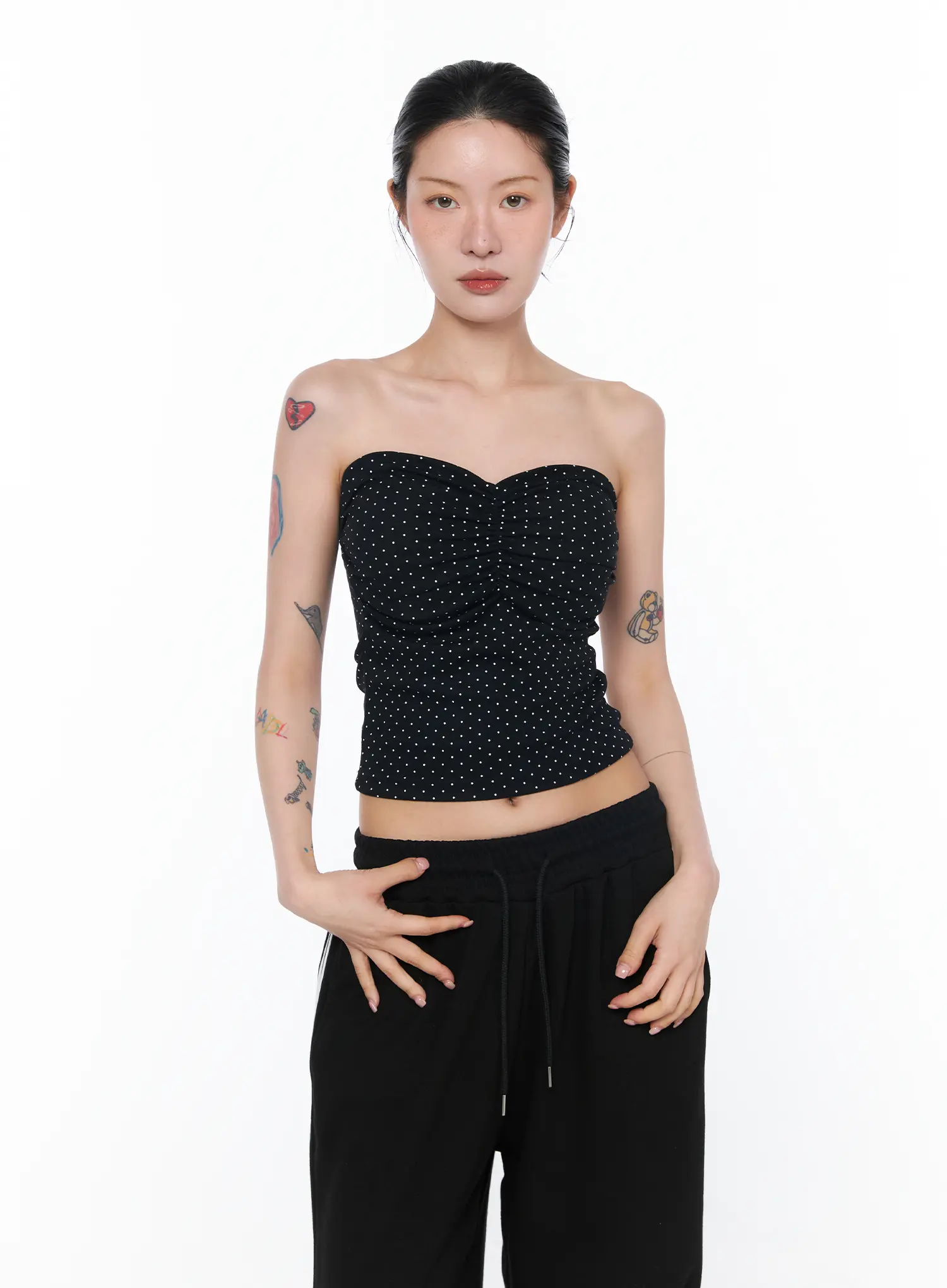 Ruched Polka Dot Strapless Top CA527 - Image 11