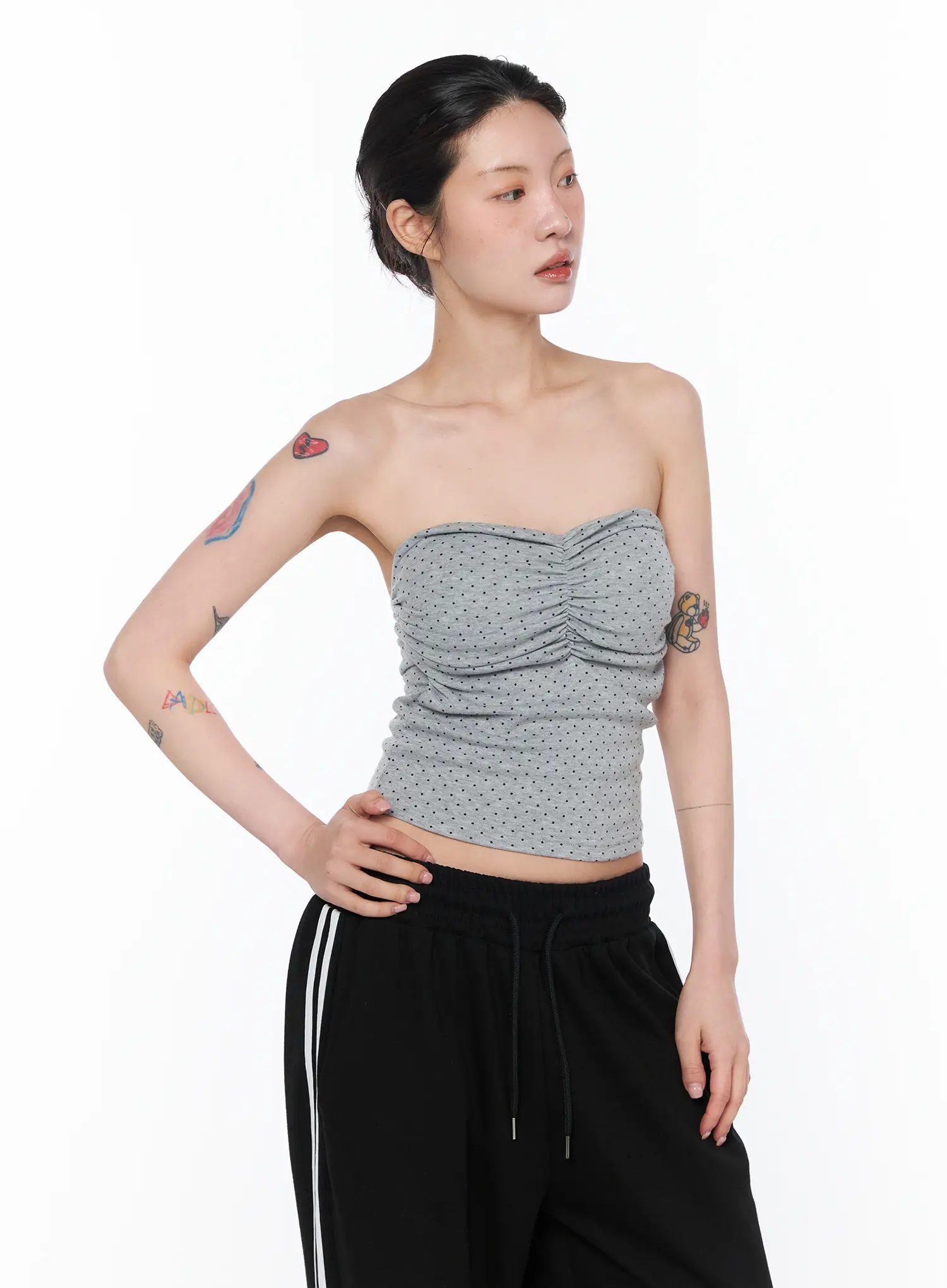 Ruched Polka Dot Strapless Top CA527 - Image 6