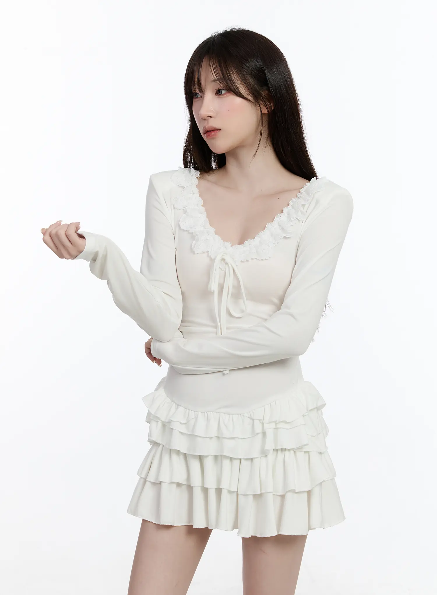 Ruffle Layered Mini Dress with Shoulder Pads CA501 - Image 3