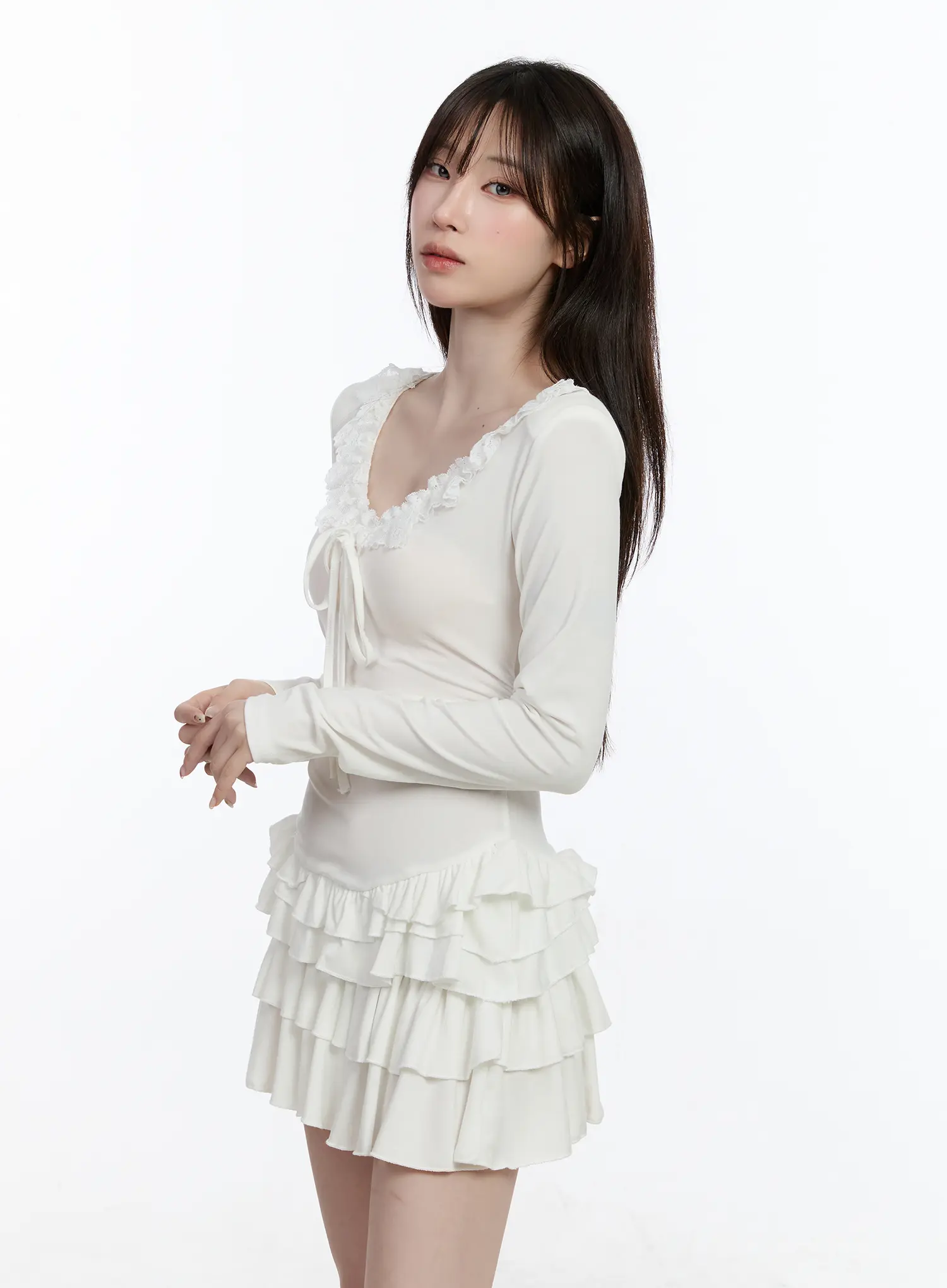 Ruffle Layered Mini Dress with Shoulder Pads CA501 - Image 4