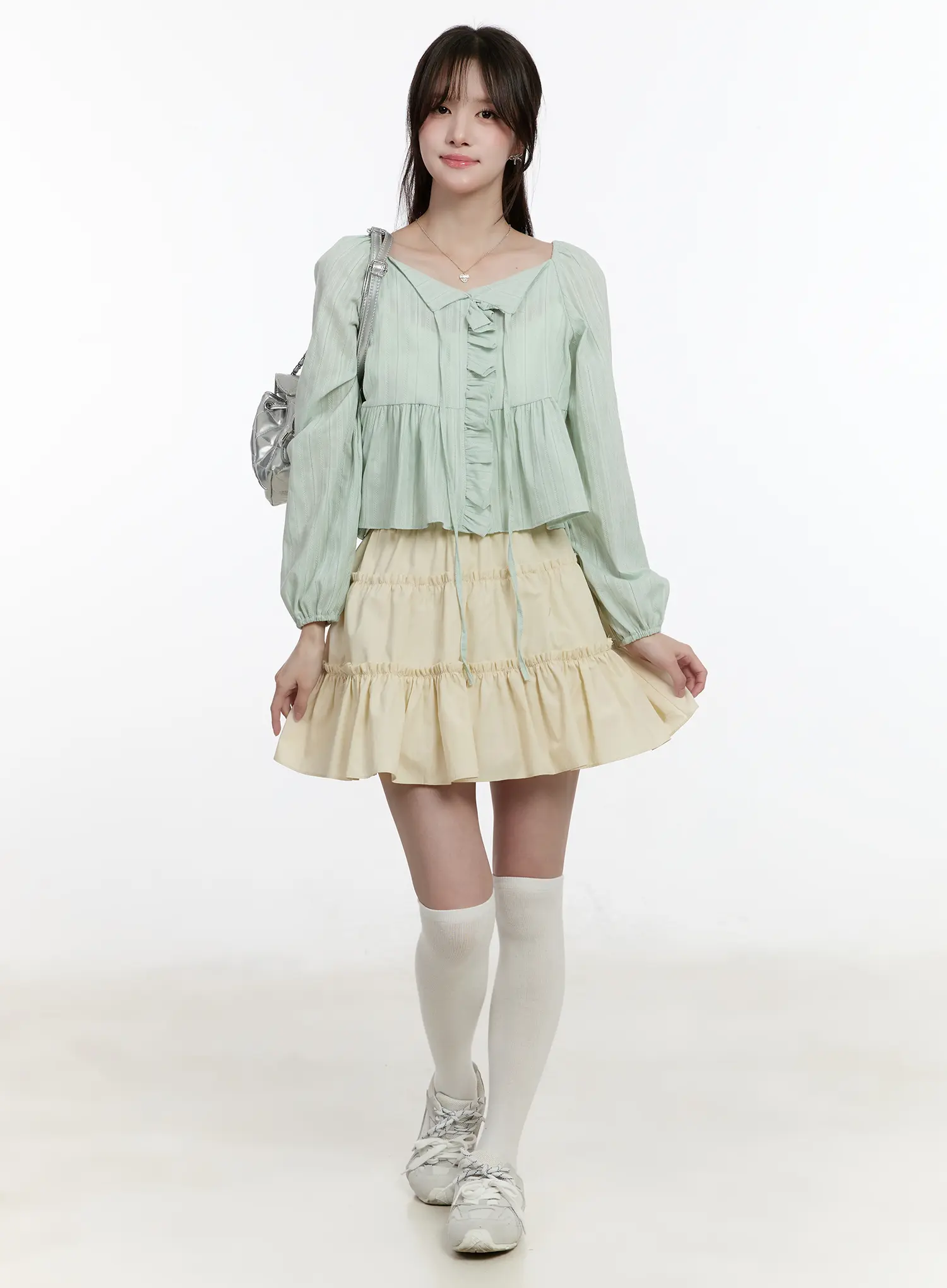 Ruffle Ribbon Puff Sleeve Blouse CM505 - Image 3