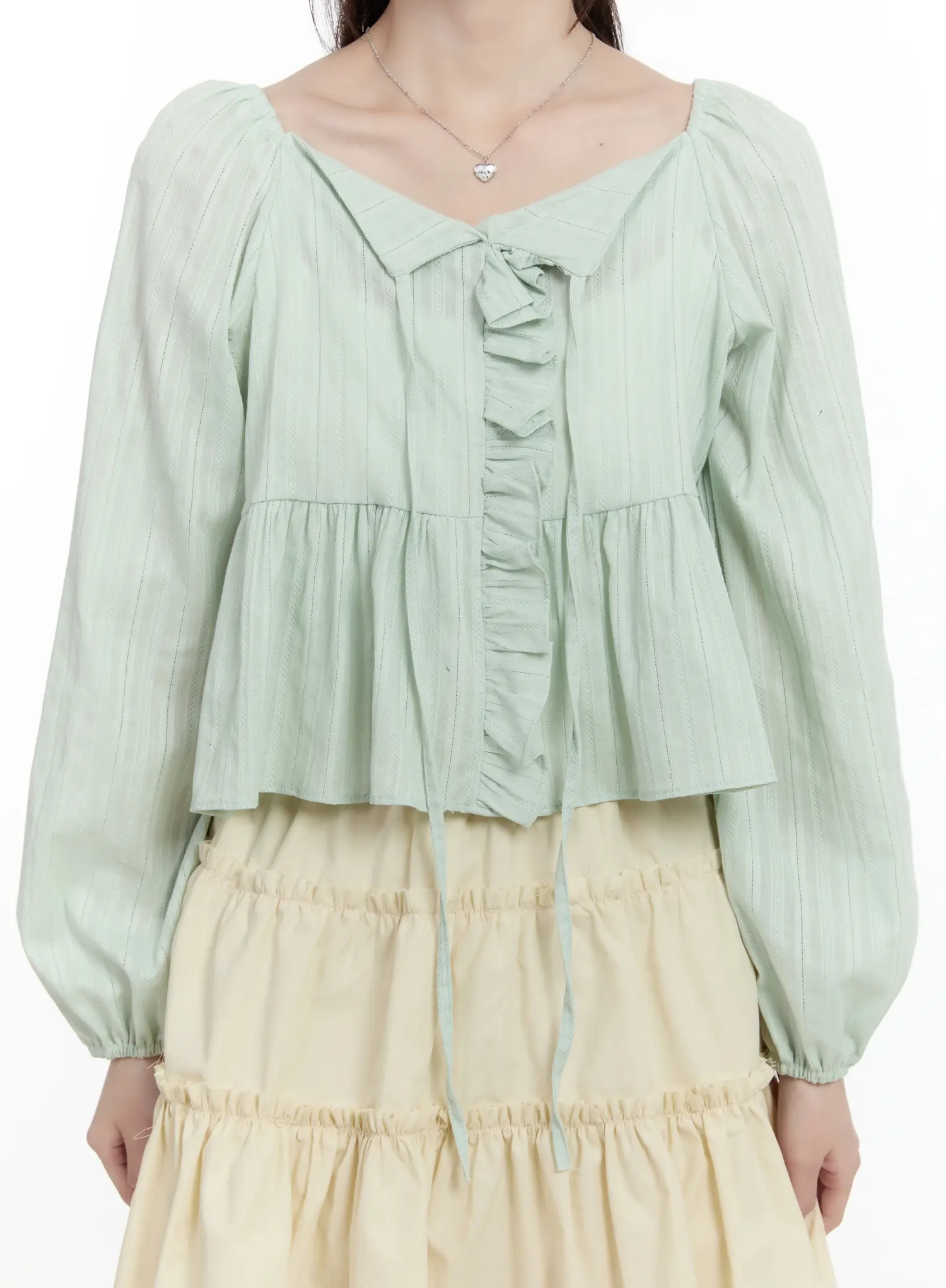 Ruffle Ribbon Puff Sleeve Blouse CM505 - Image 4