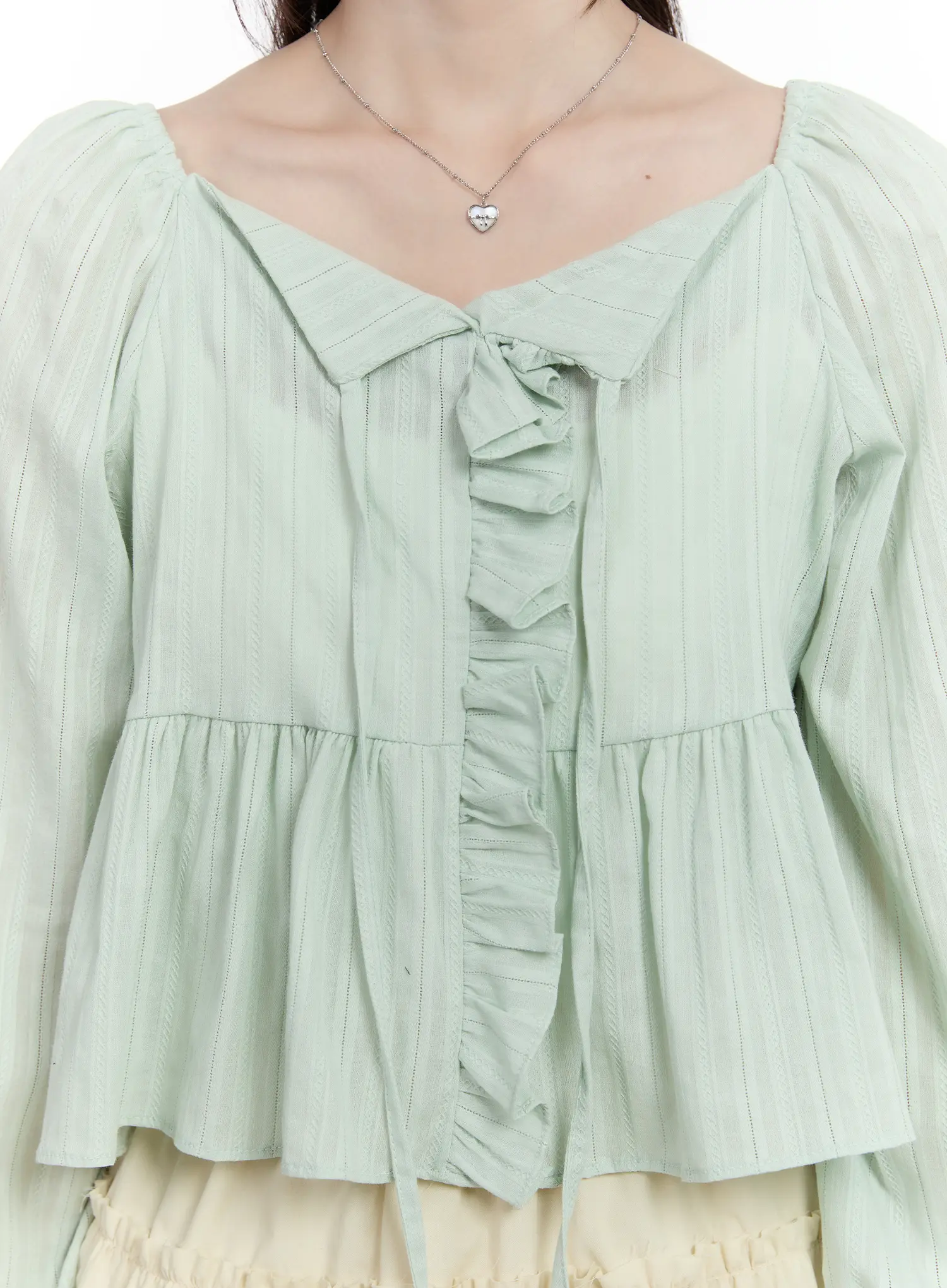 Ruffle Ribbon Puff Sleeve Blouse CM505 - Image 5