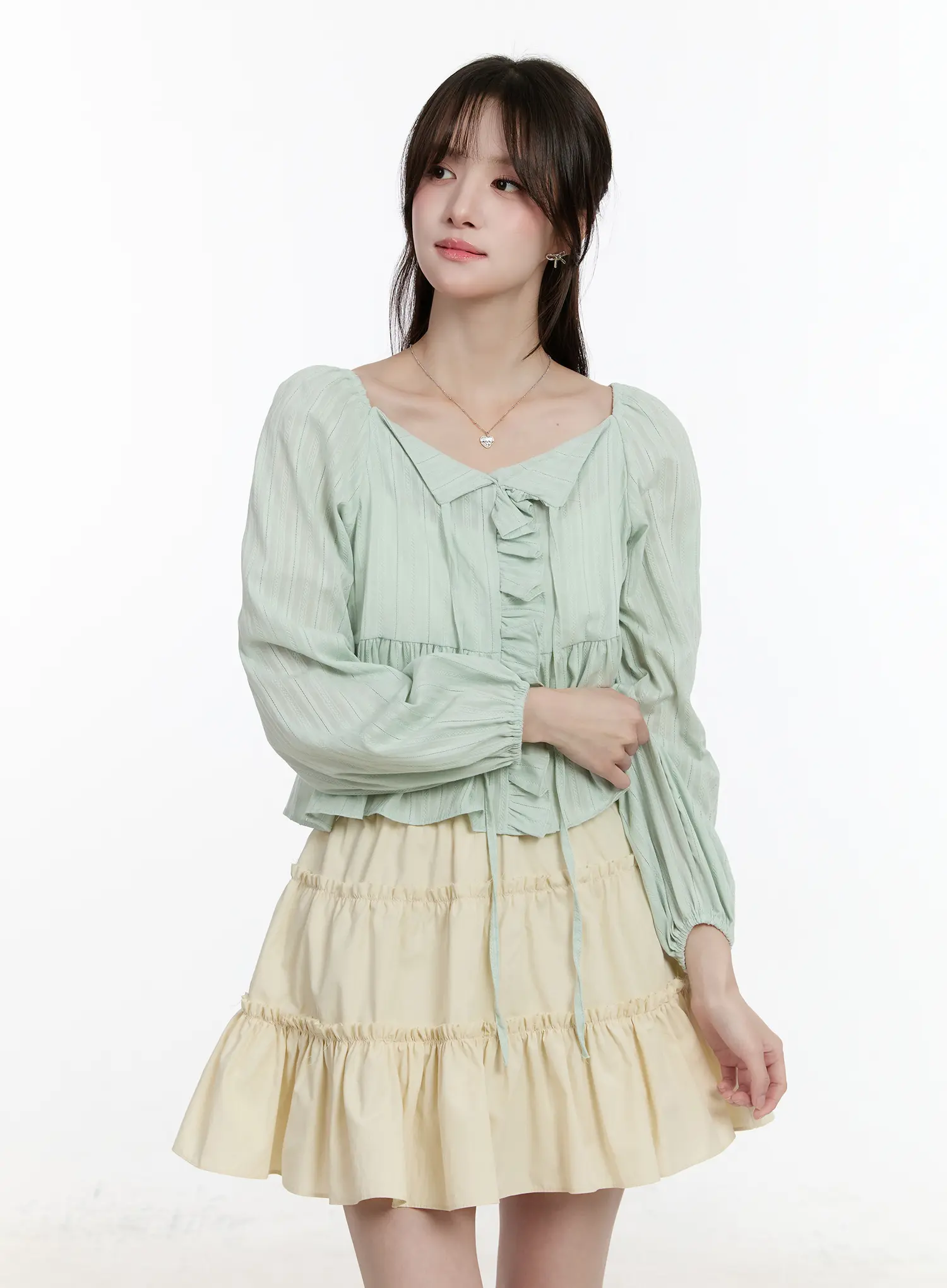 Ruffle Ribbon Puff Sleeve Blouse CM505 - Image 7