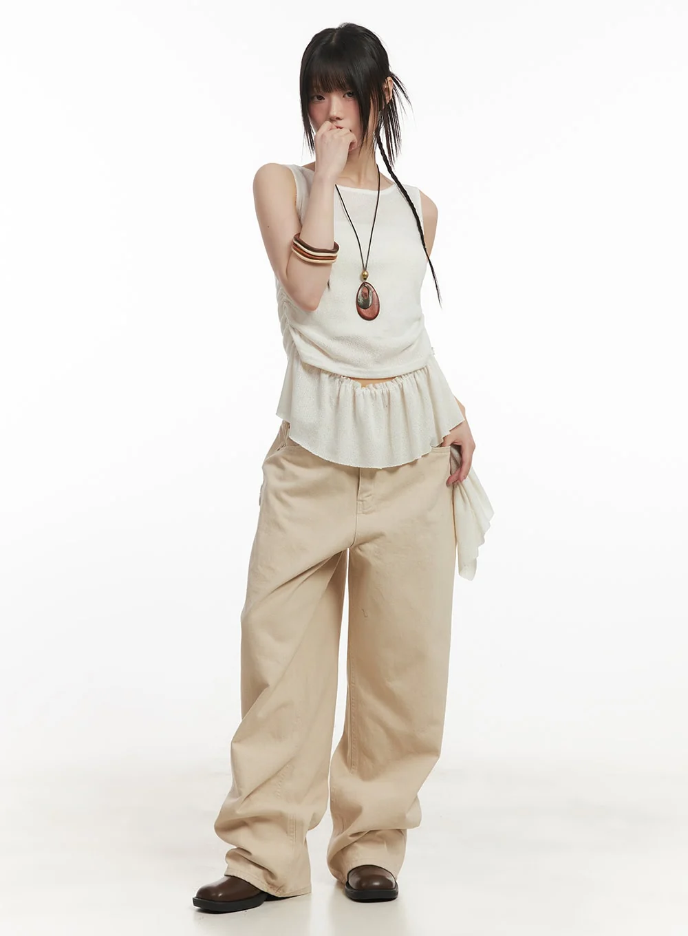 Ruffle Shirred Asymmetric Tank Top CF519 - Image 2