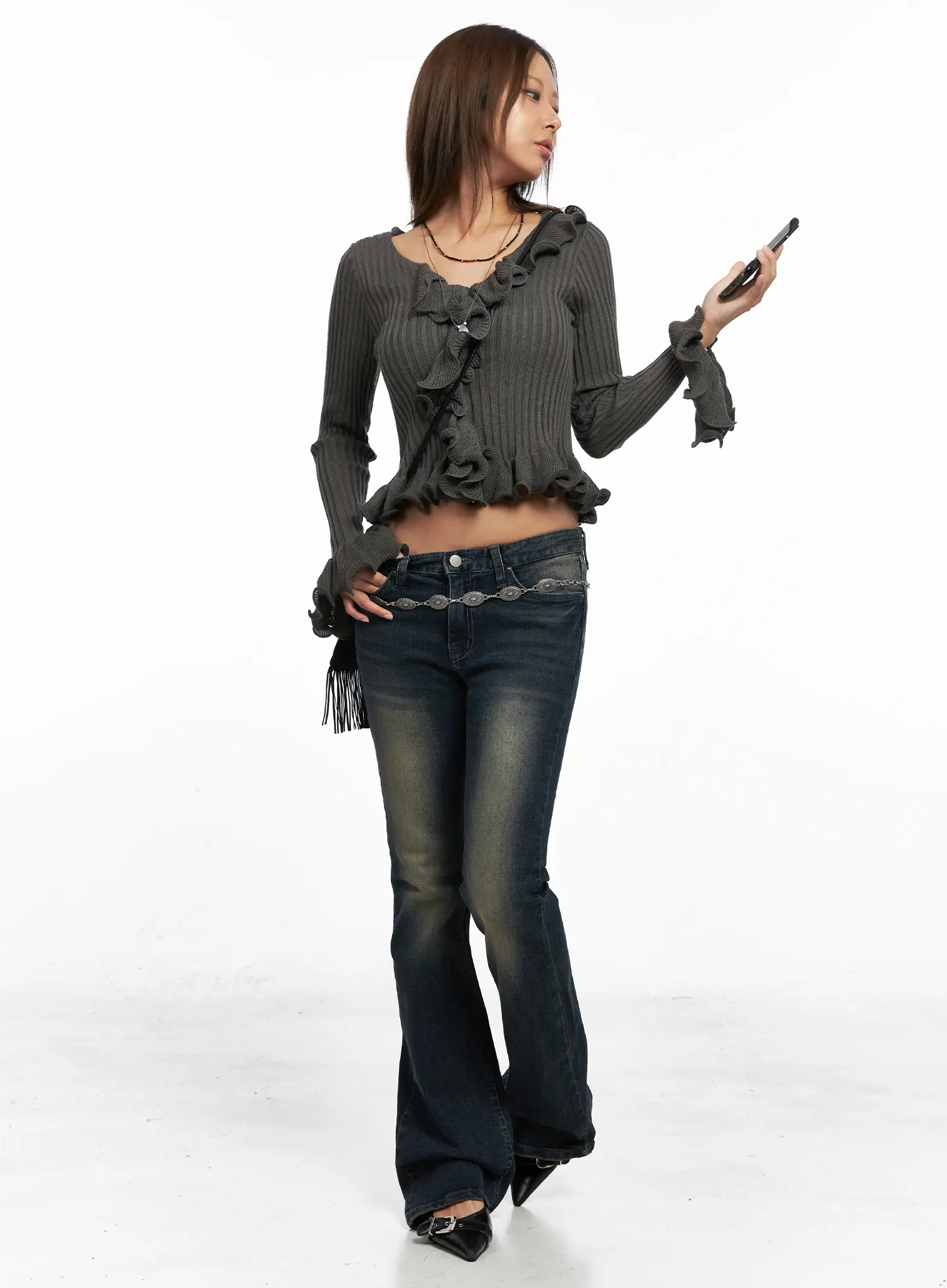 Ruffle Trim Slim-Fit Cardigan CO510