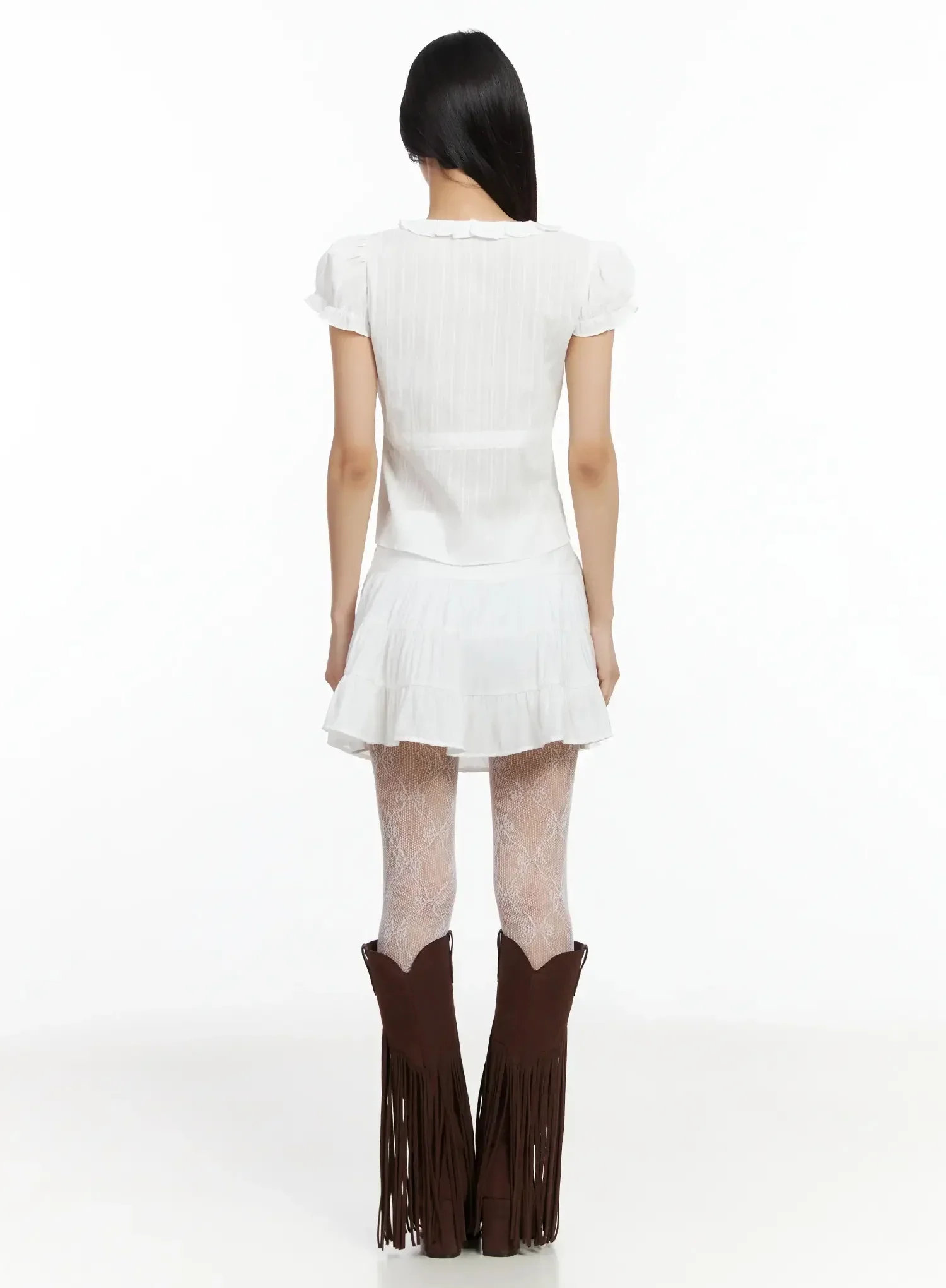 Ruffled Ribbon Tie Short Sleeve Blouse IM530 - Image 12