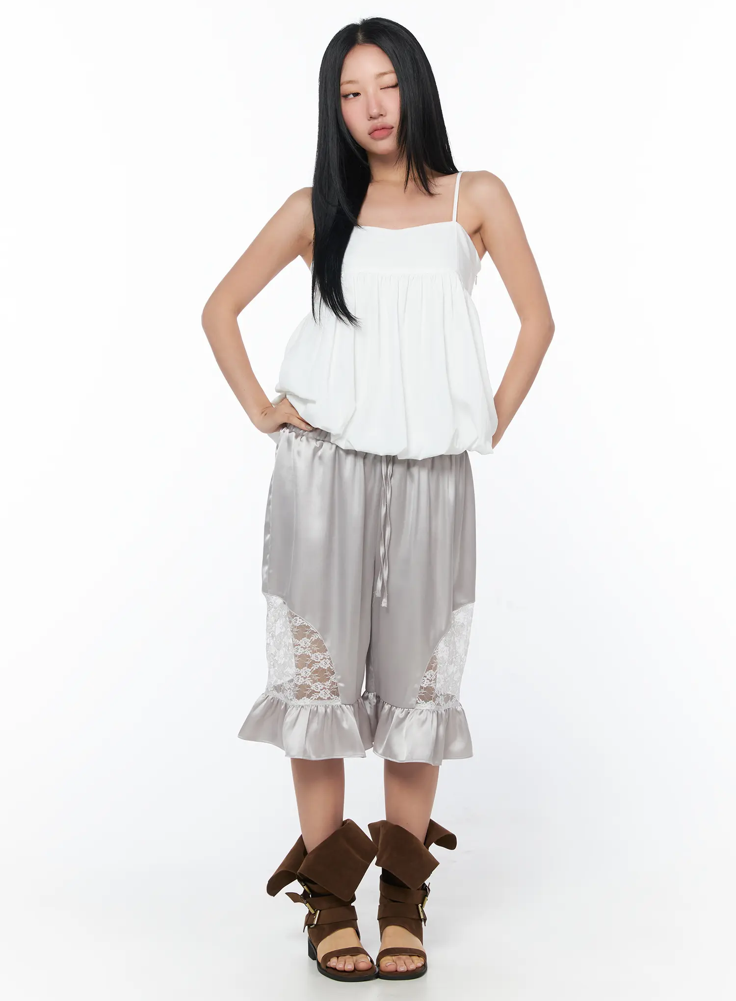 Satin Ruffle Lace Shorts CY512 - Image 5