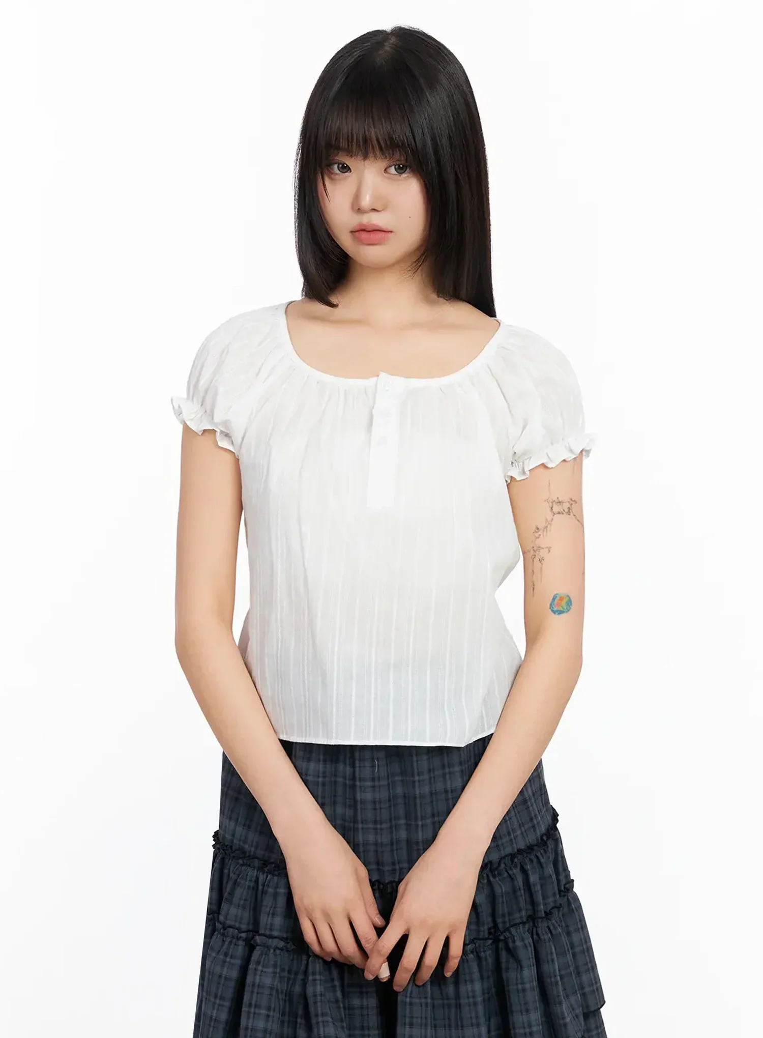 Scoop Neck Button Placket Blouse IA523 - Image 6
