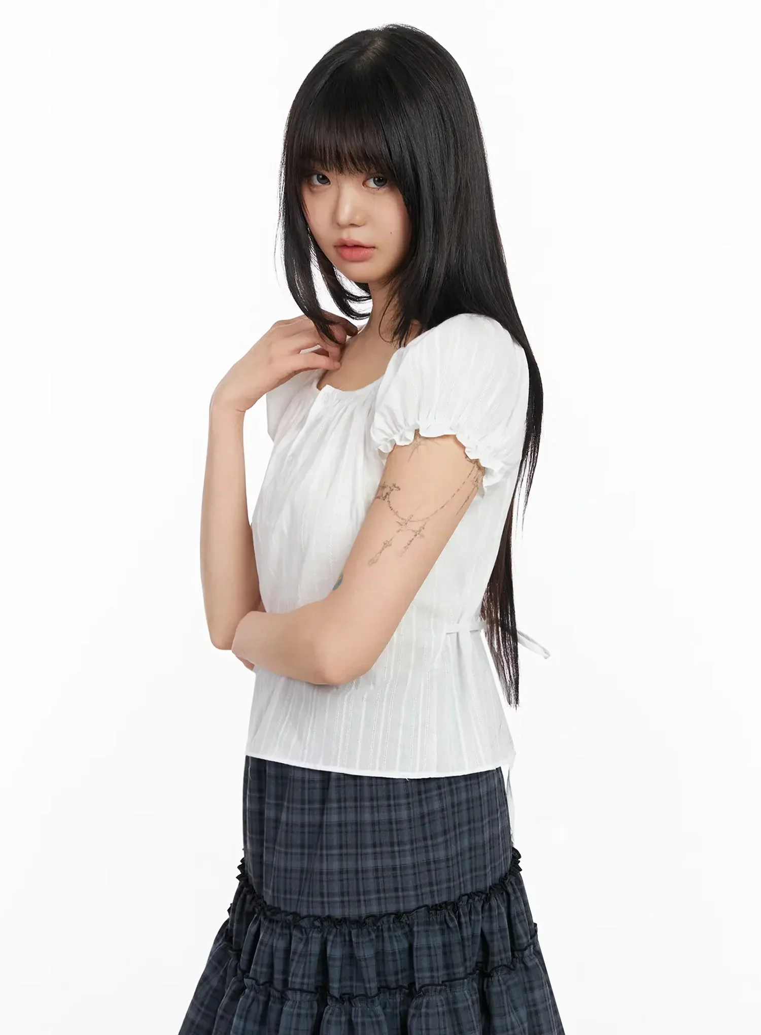 Scoop Neck Button Placket Blouse IA523 - Image 7