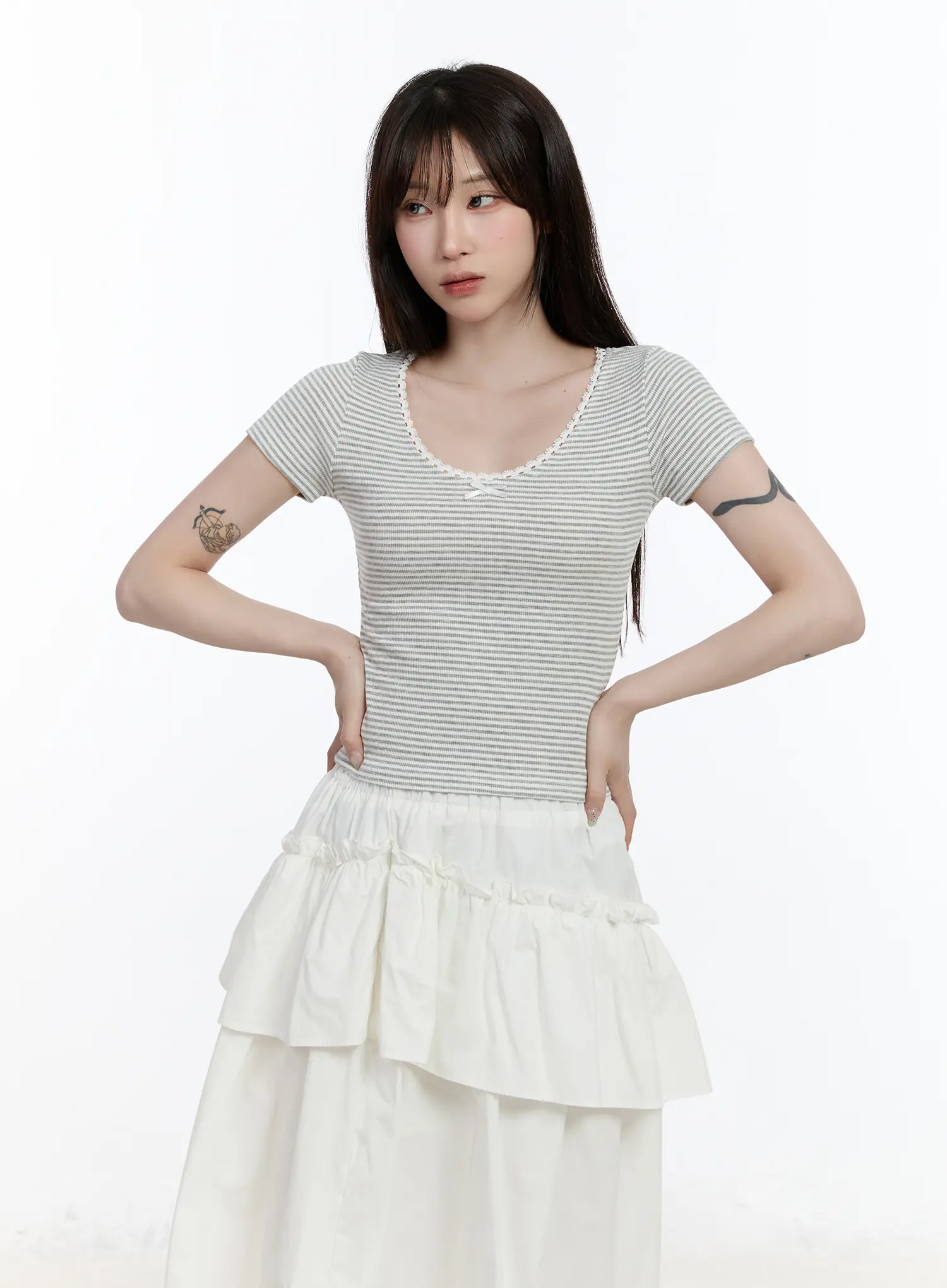 Scoop Neck Striped Lace Top CA503 - Image 9