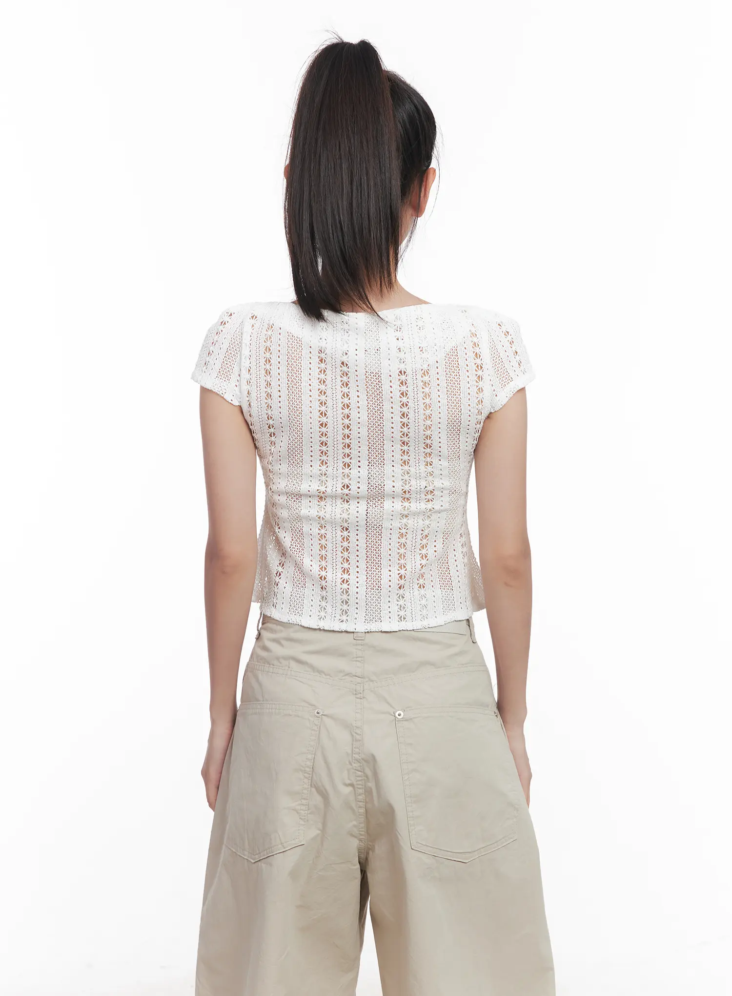 Sheer Buttoned Cropped Shirt CU516 - Image 7