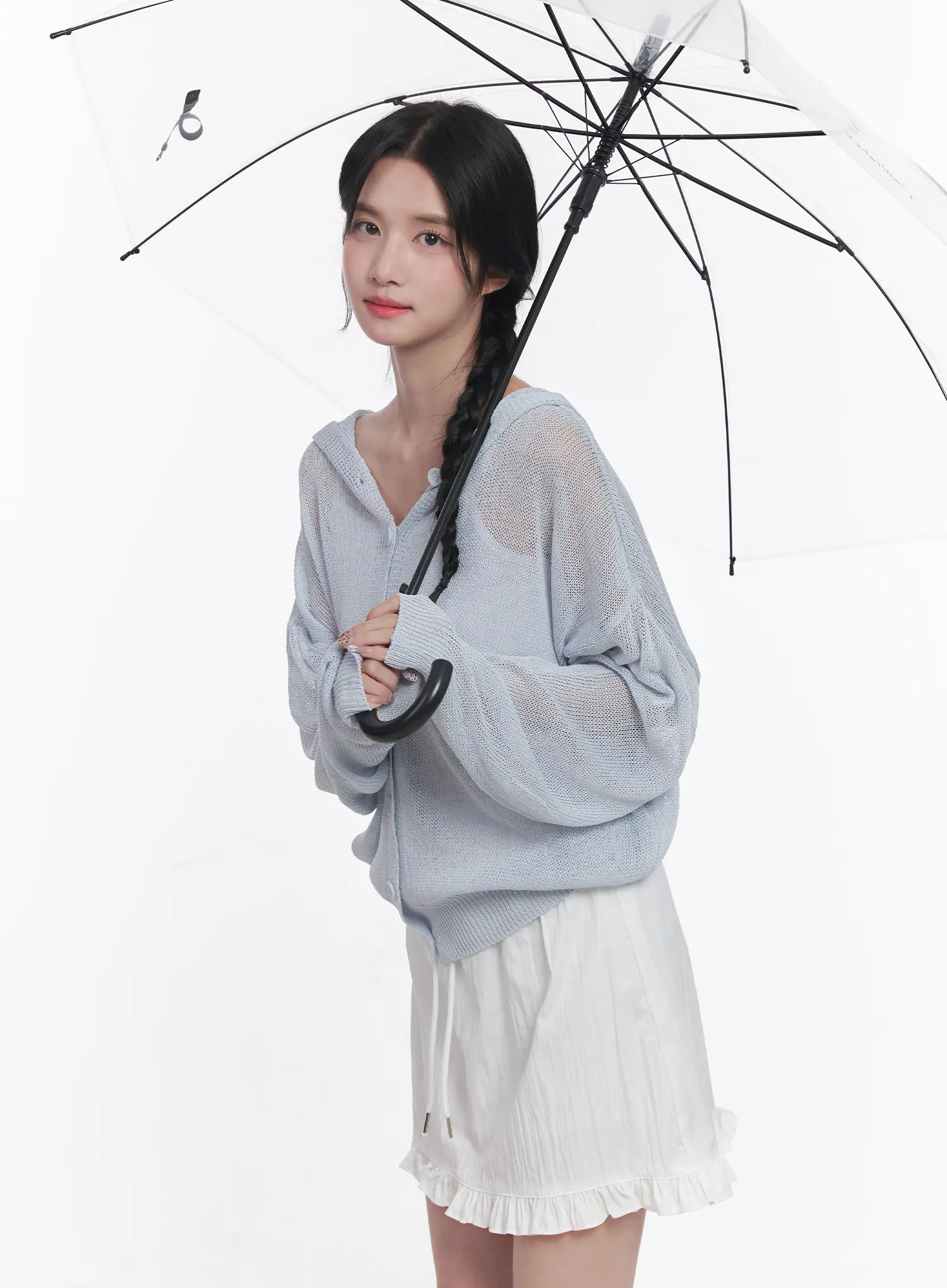 Sheer Buttoned Hooded Cardigan CU523