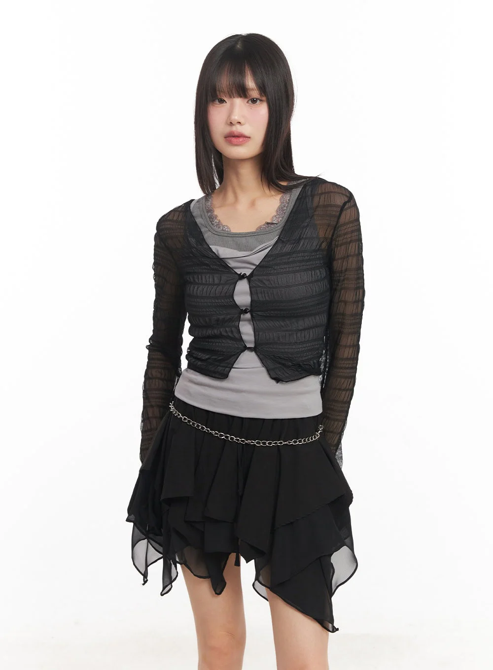 Sheer Chic Buttoned Cardigan CA523 - Image 9