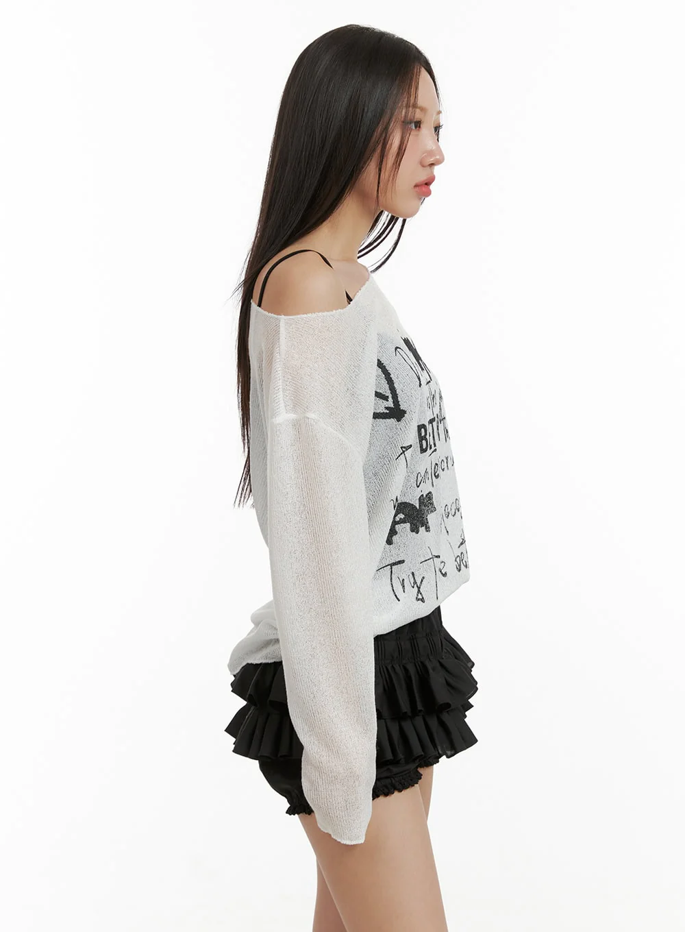 Sheer Graphic One-Shoulder Summer Sweater CU404 - Image 4