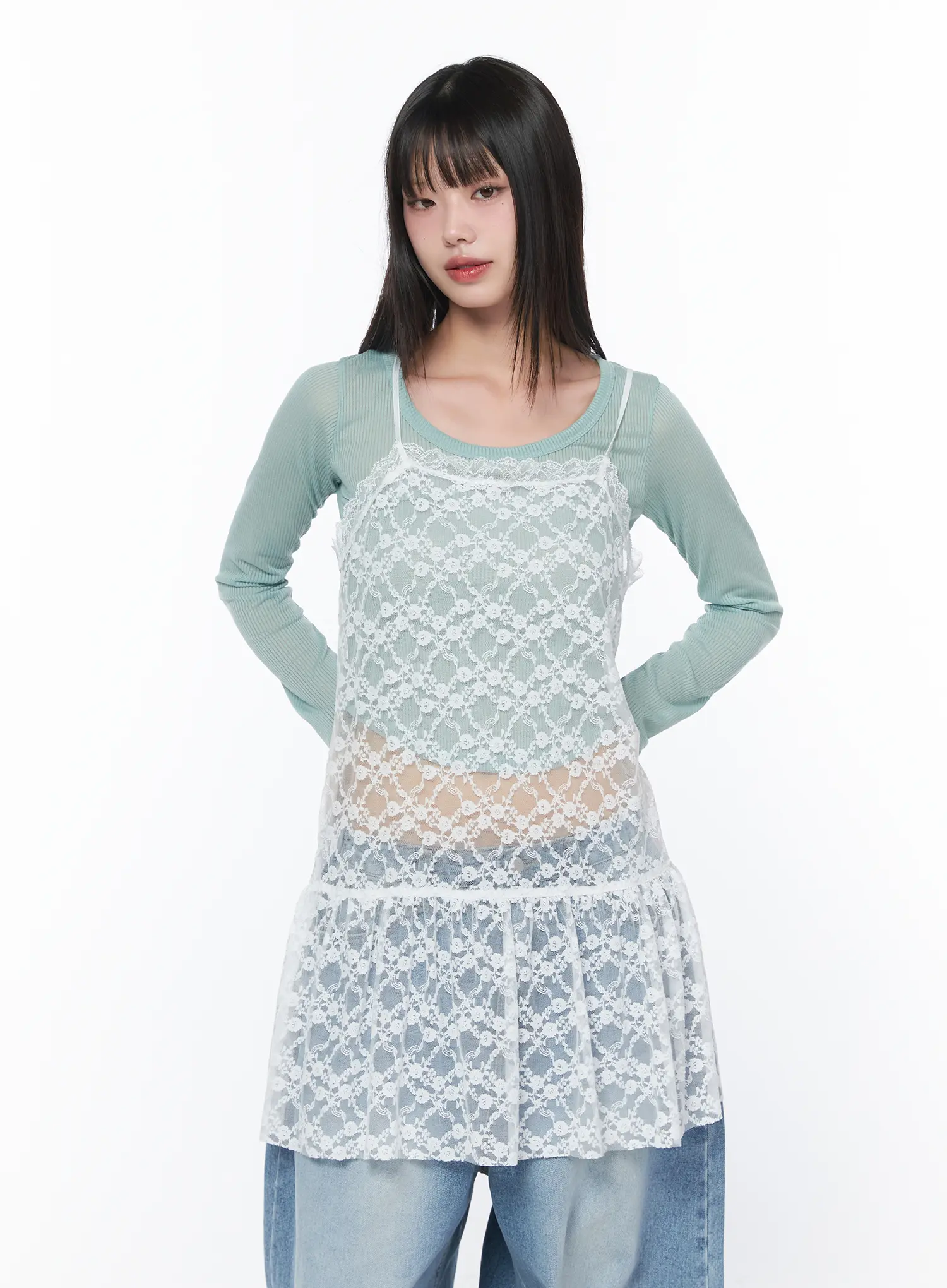 Sheer Lace Layered Mini Dress CA528 - Image 3