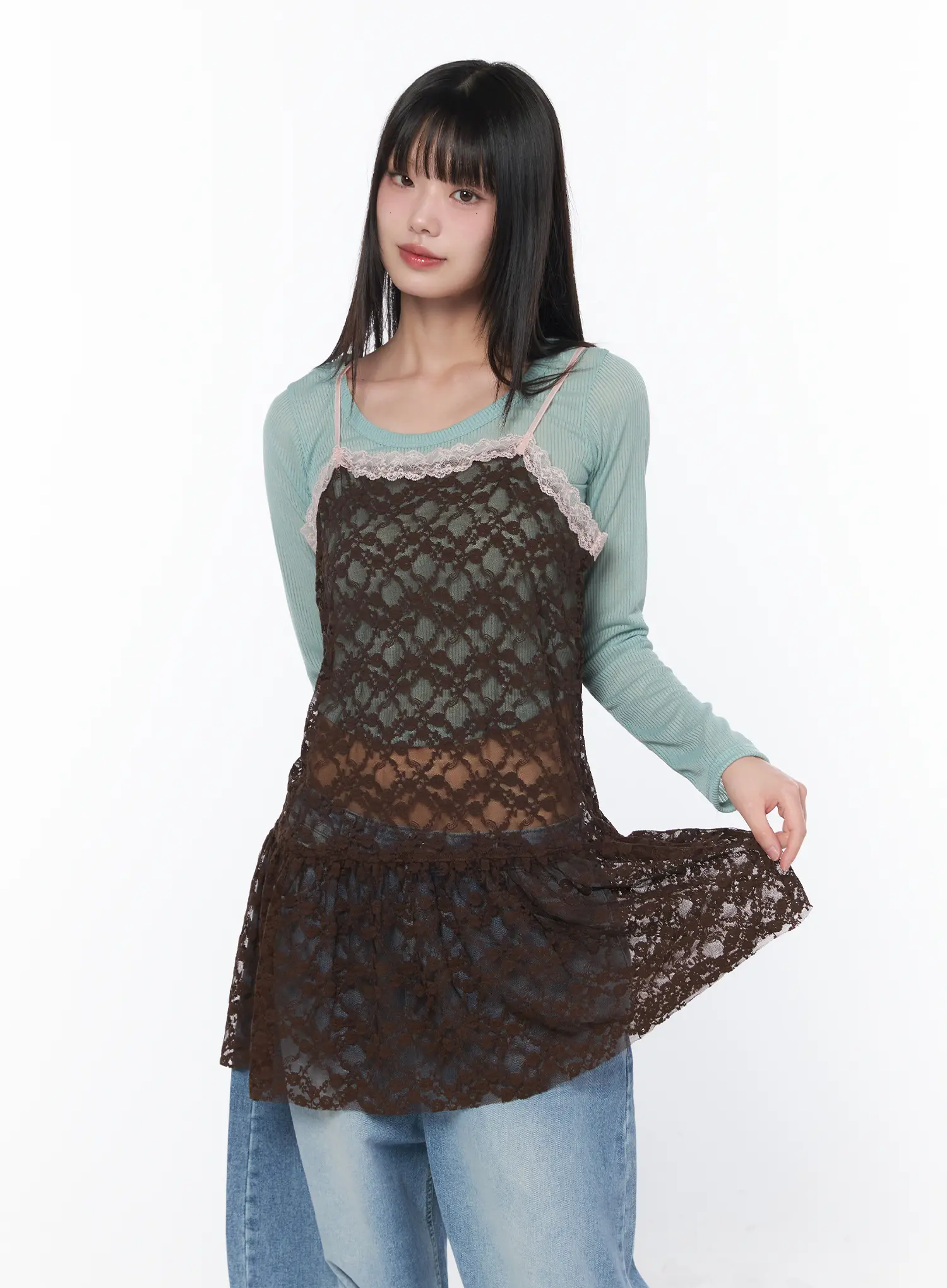 Sheer Lace Layered Mini Dress CA528 - Image 7