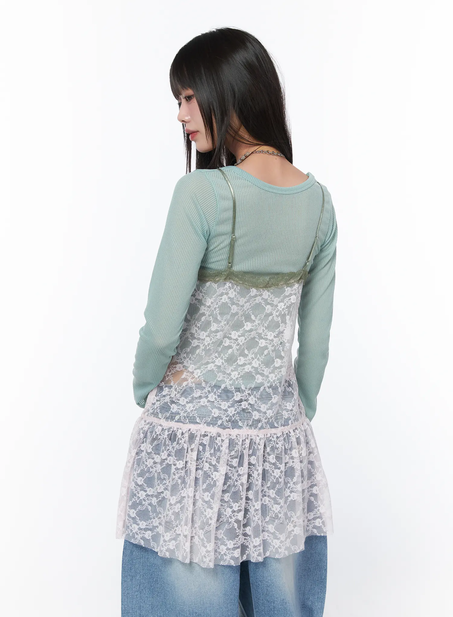 Sheer Lace Layered Mini Dress CA528 - Image 8