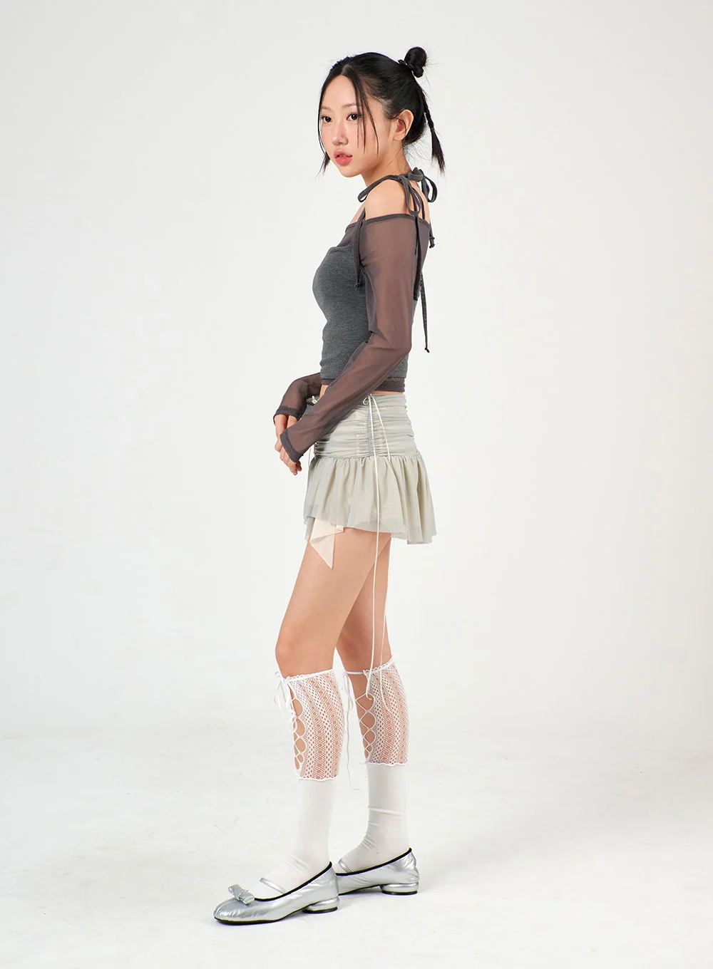 Sheer Long Sleeve Top & Halter Tank Top Set IJ402 - Image 4