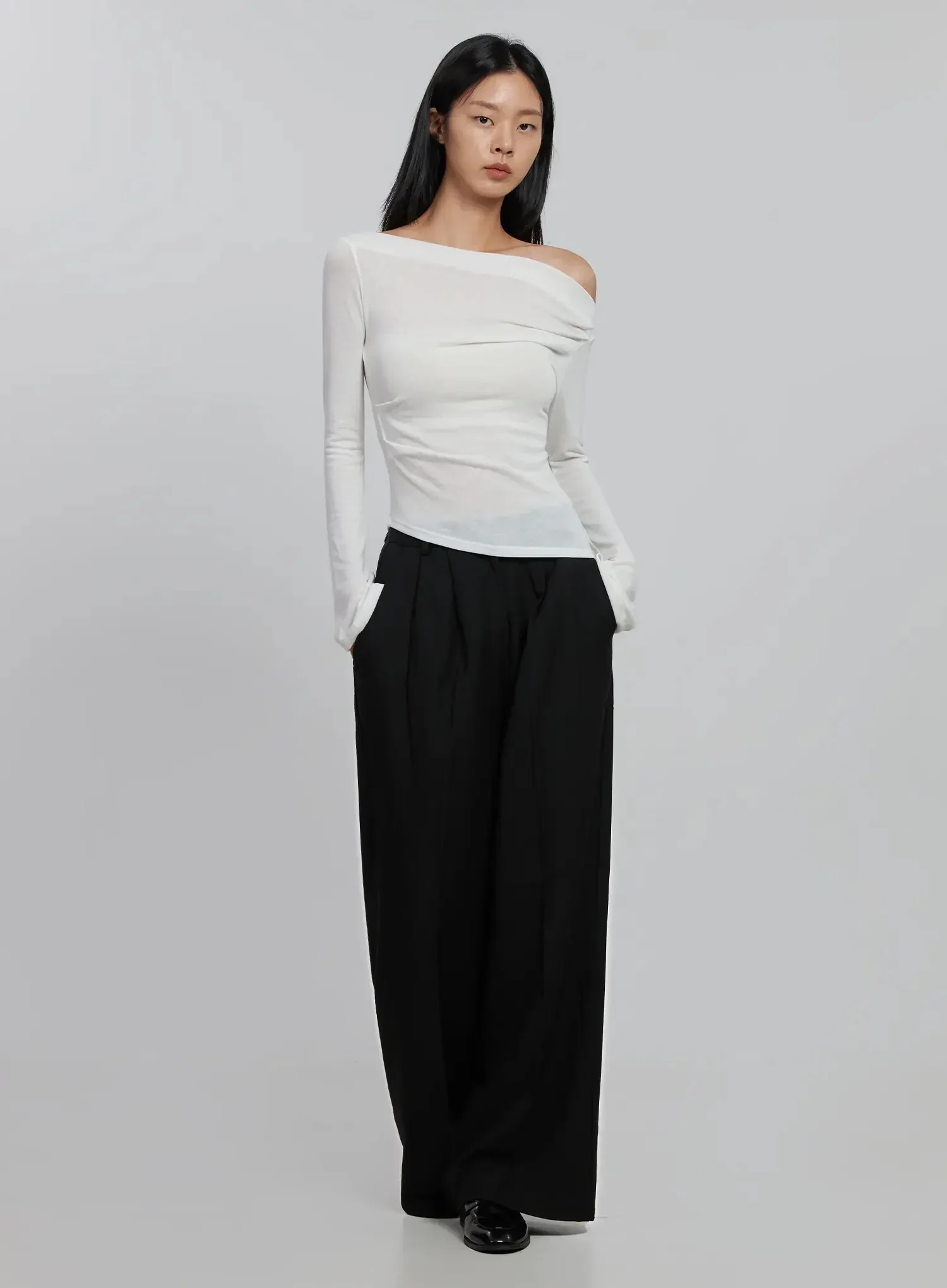 Sheer Off-Shoulder Long Sleeve Top ID516 - Image 11