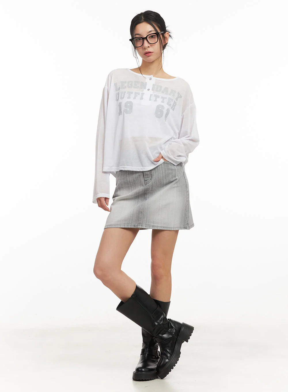 Sheer One-Shoulder Buttoned Tee CM503 - Image 5