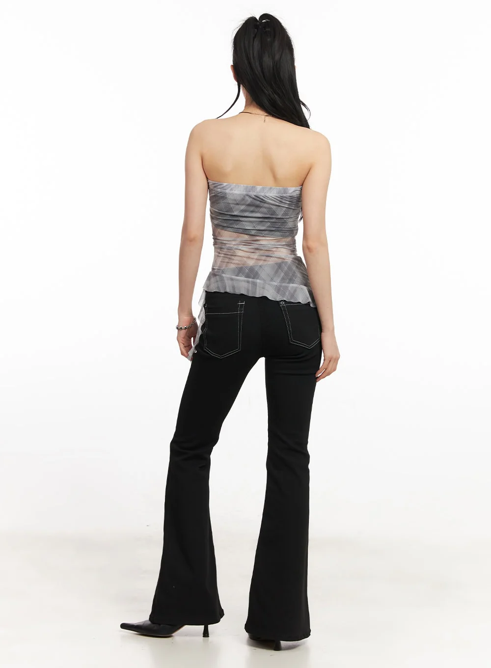 Sheer Plaid Ruffle Tube Top CA514 - Image 6