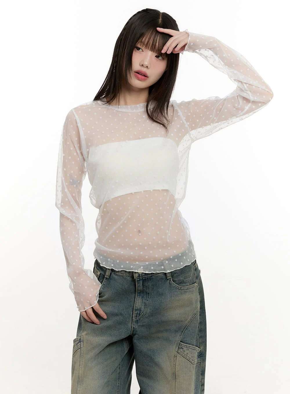 Sheer Polka-Dot Long-Sleeve Top CM513 - Image 2
