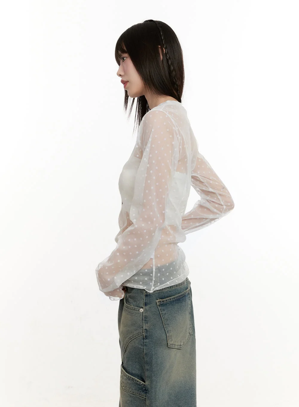 Sheer Polka-Dot Long-Sleeve Top CM513 - Image 3