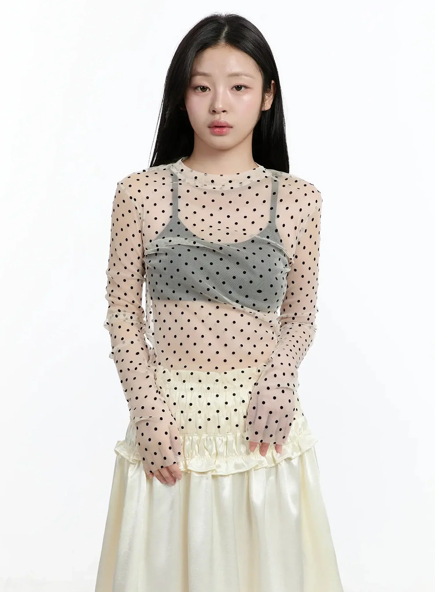 Sheer Polka Dot Long Sleeve Top IM519 - Image 5