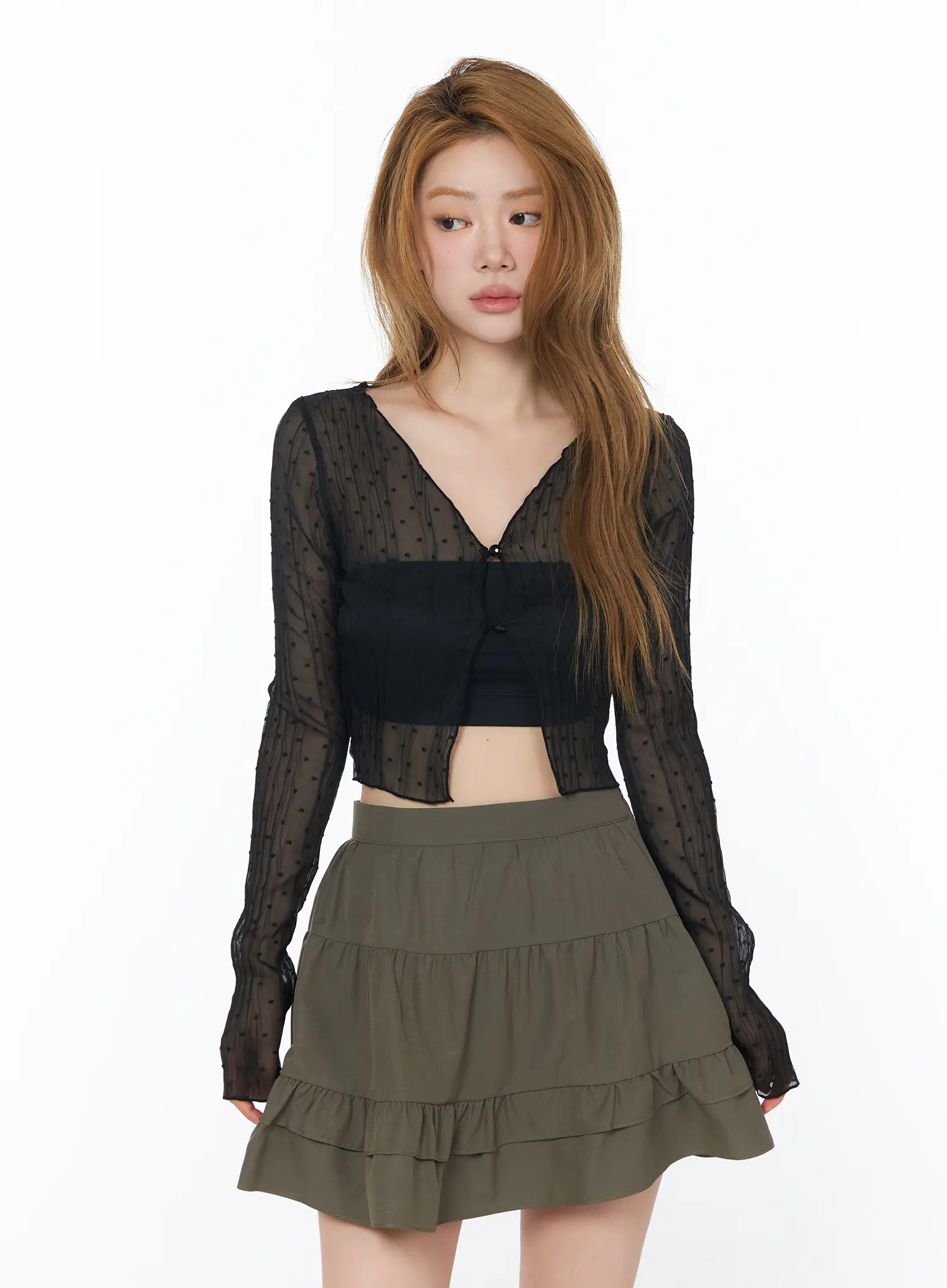 Sheer Polka Dot V-Neck Cardigan CY505 - Image 10