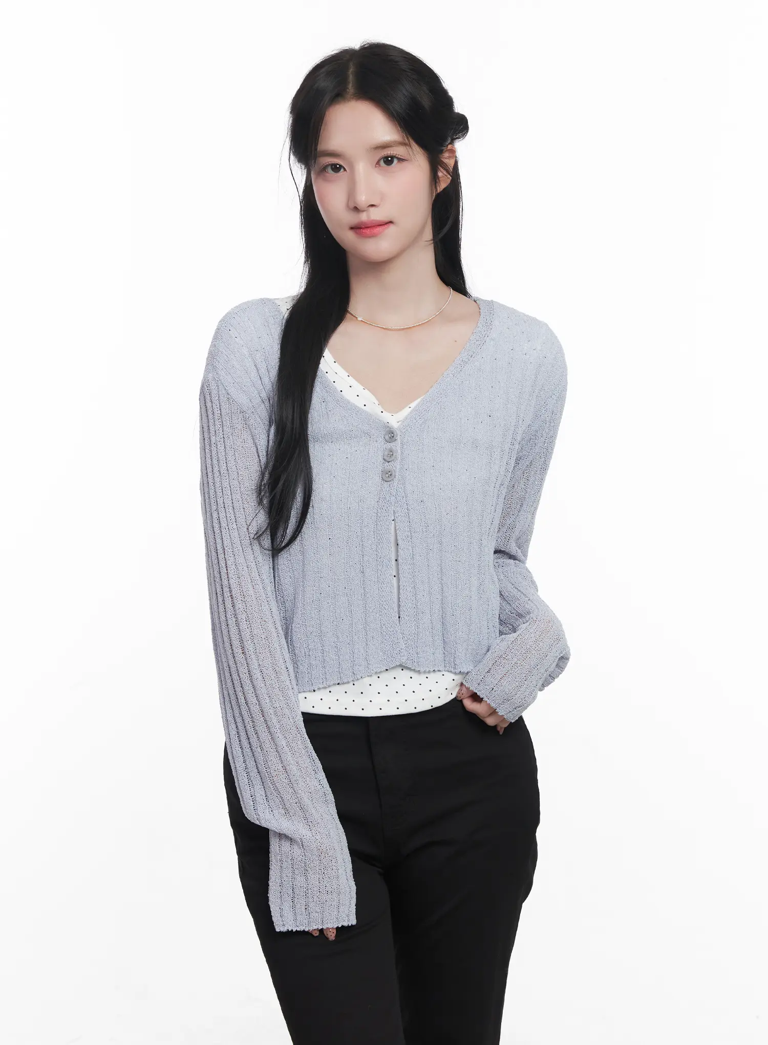 Sheer Ribbed Cardigan CU525 - Image 14