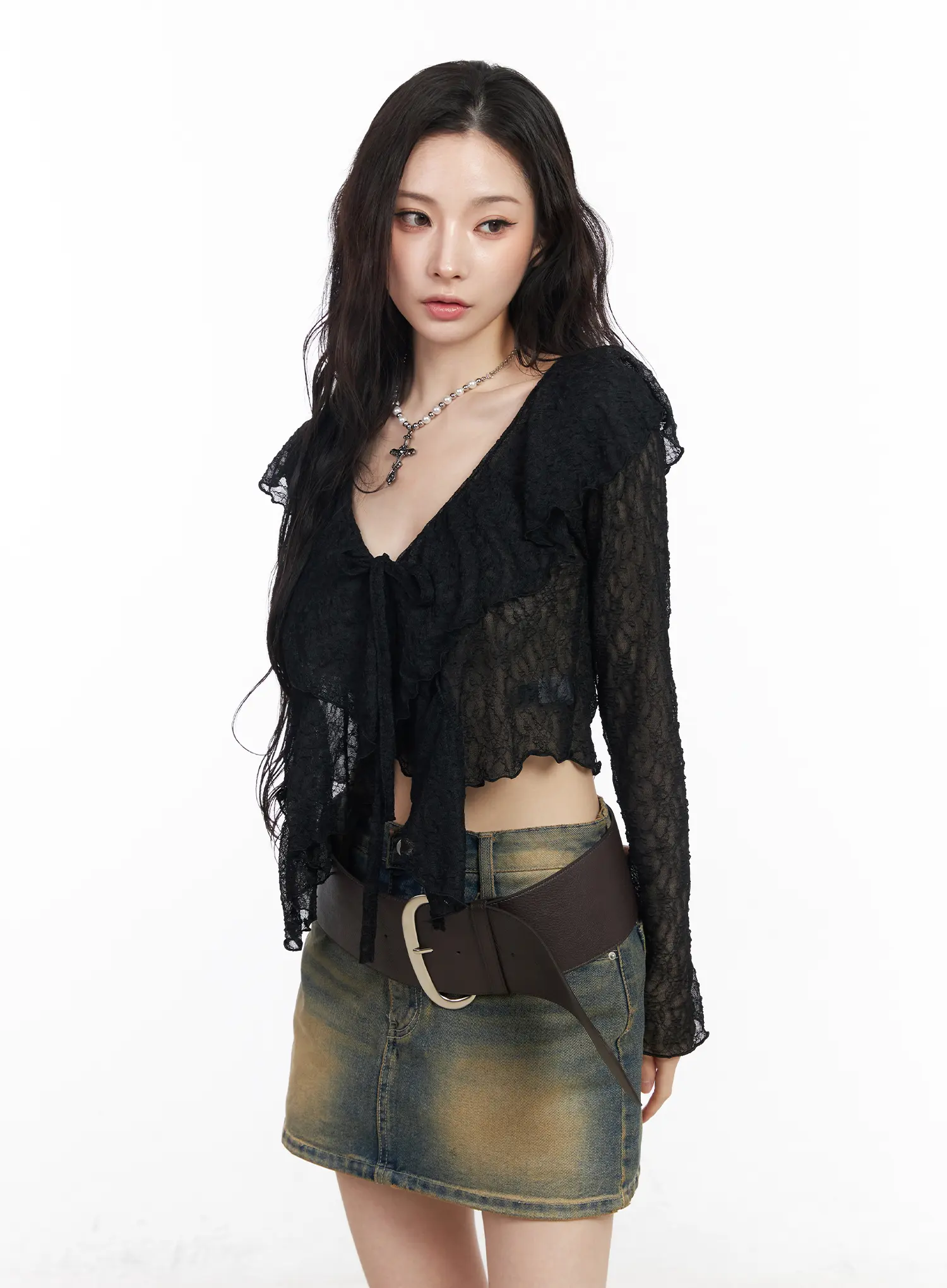 Sheer Ruffle Ribbon Cardigan CM518 - Image 2