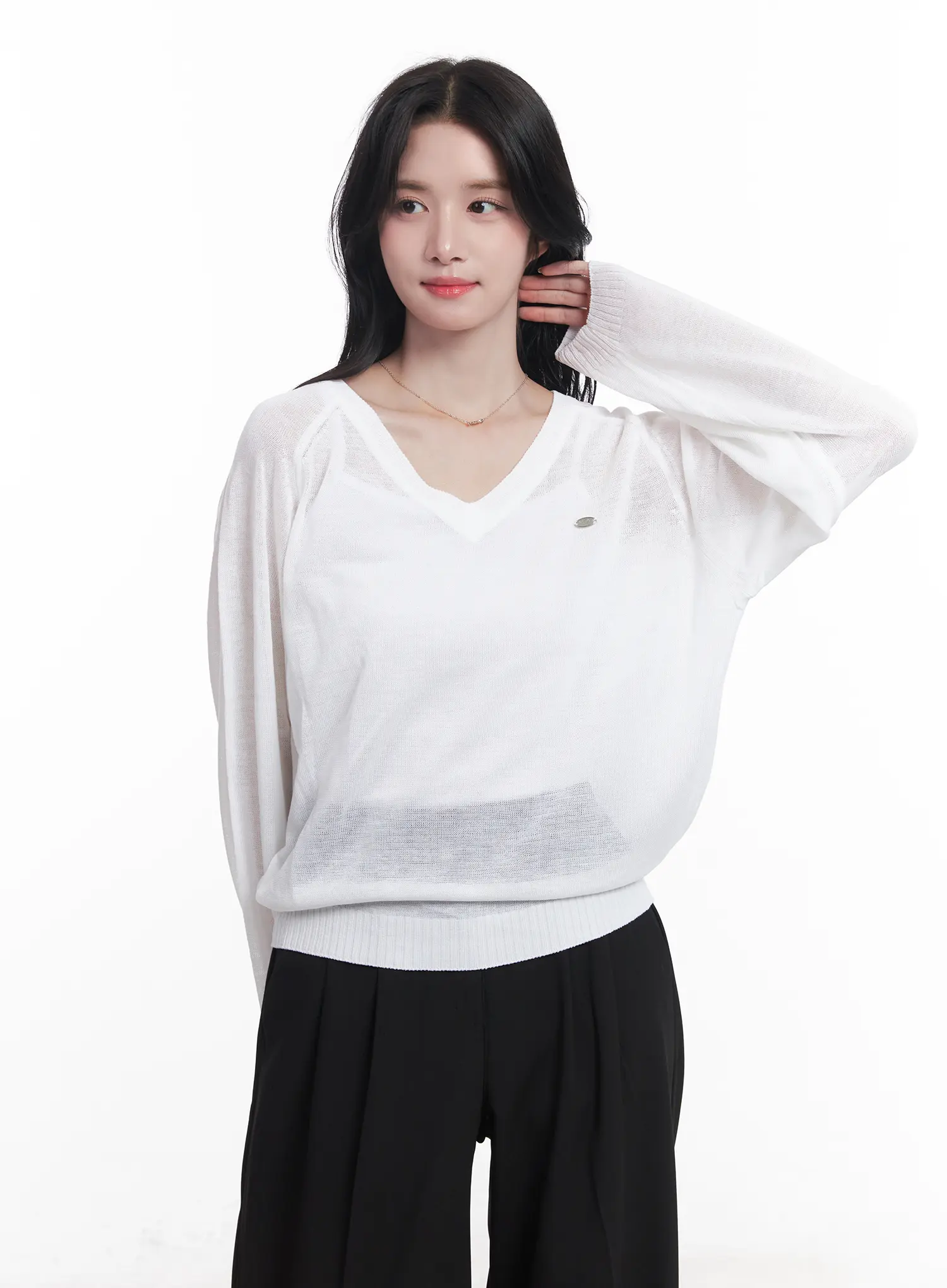 Sheer V-Neck Sweater CU523 - Image 11
