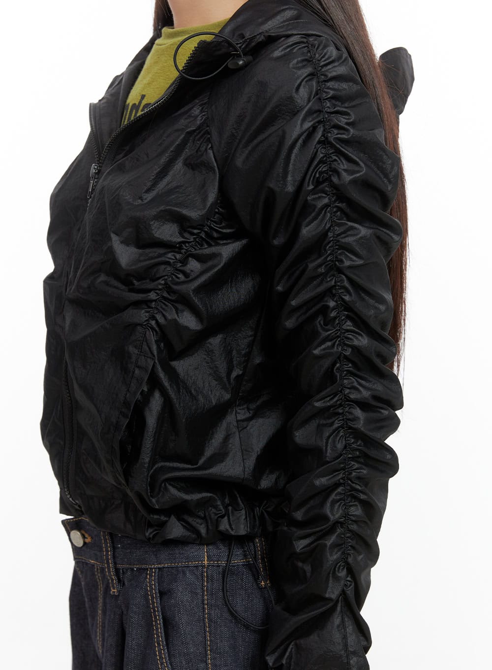 Shirred Hooded Nylon Crop Jacket CO402 - Image 8