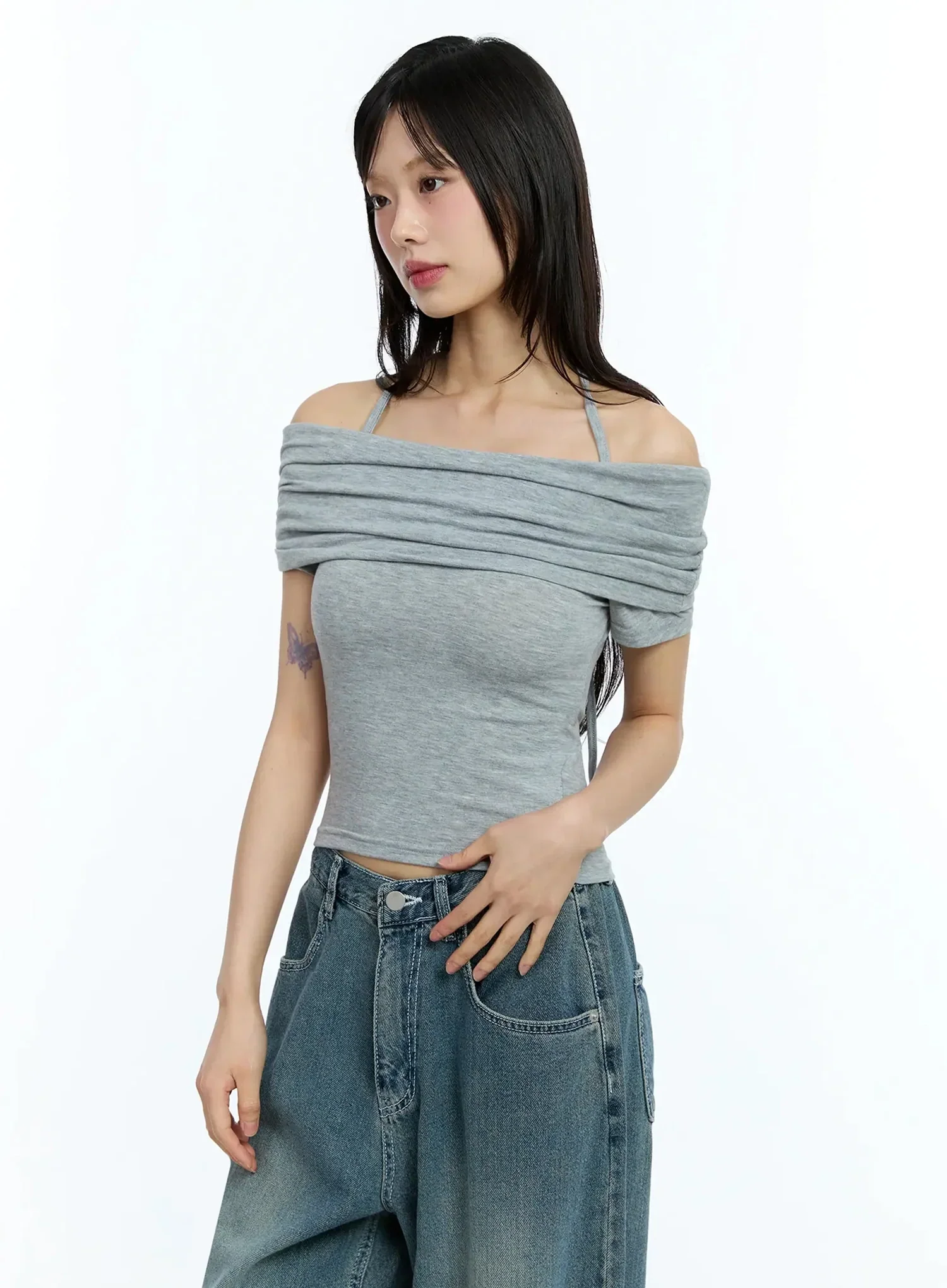 Shirred Off-Shoulder Short-Sleeve Tee IU525 - Image 19