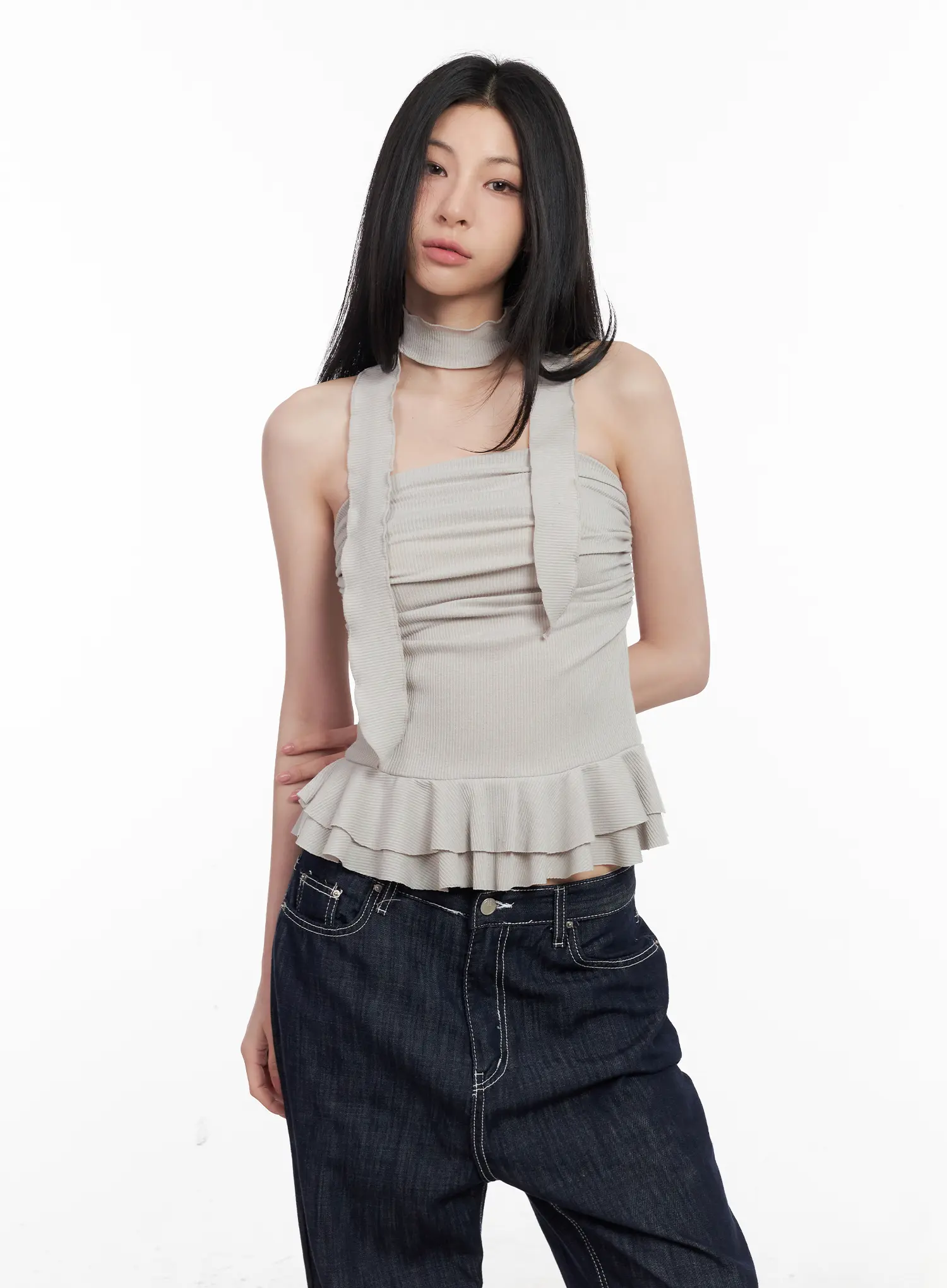 Shirred Ruffle Tube Top and Scarf Set CL501 - Image 13