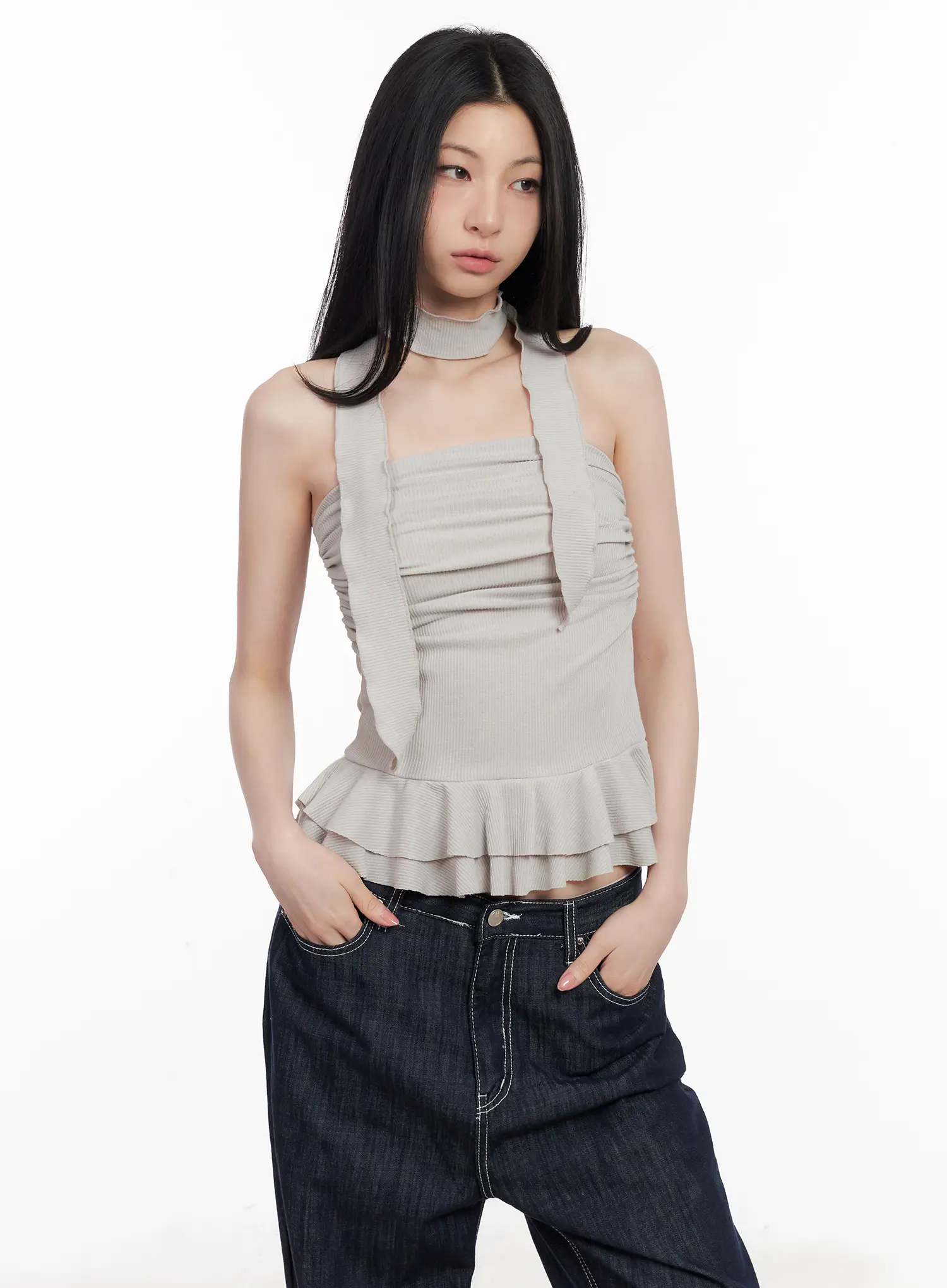Shirred Ruffle Tube Top and Scarf Set CL501 - Image 9