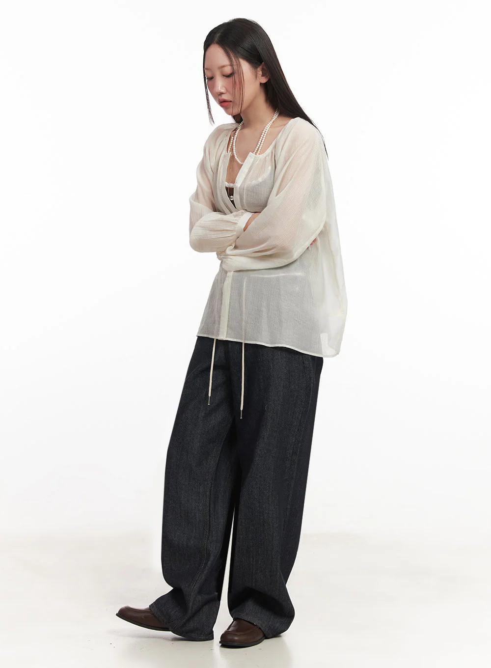Shirred Sheer Buttoned Blouse IM528 - Image 10